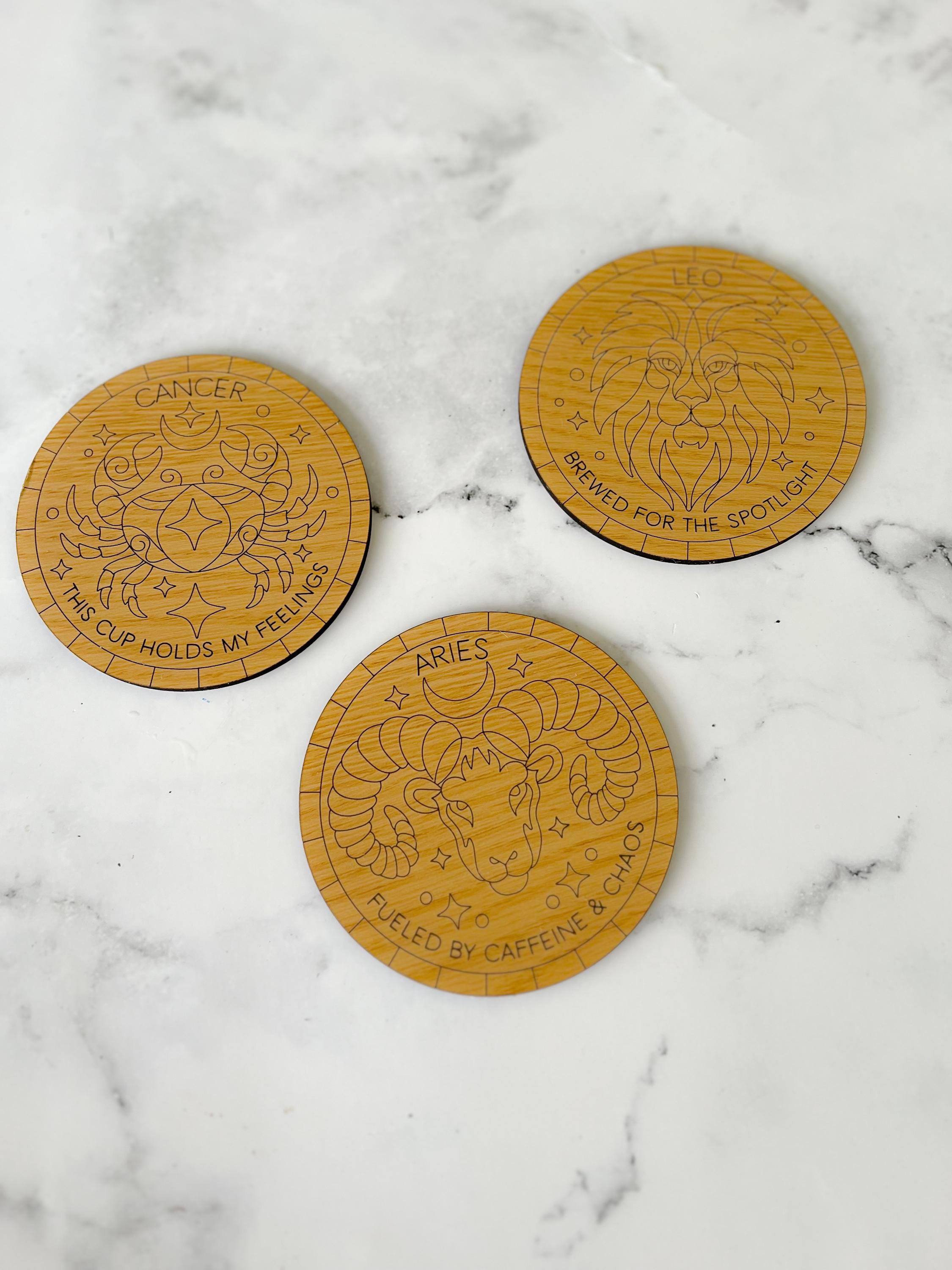 Zodiac Coasters - Custom Coasters - Personalized Gifts Coaster Set - New Home Gift - Housewarming Gifts - Newly Wed Gift - Anniversary Gift