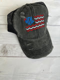 Flag Monogram Baseball Hat: Personalized Women's Ponytail Cap