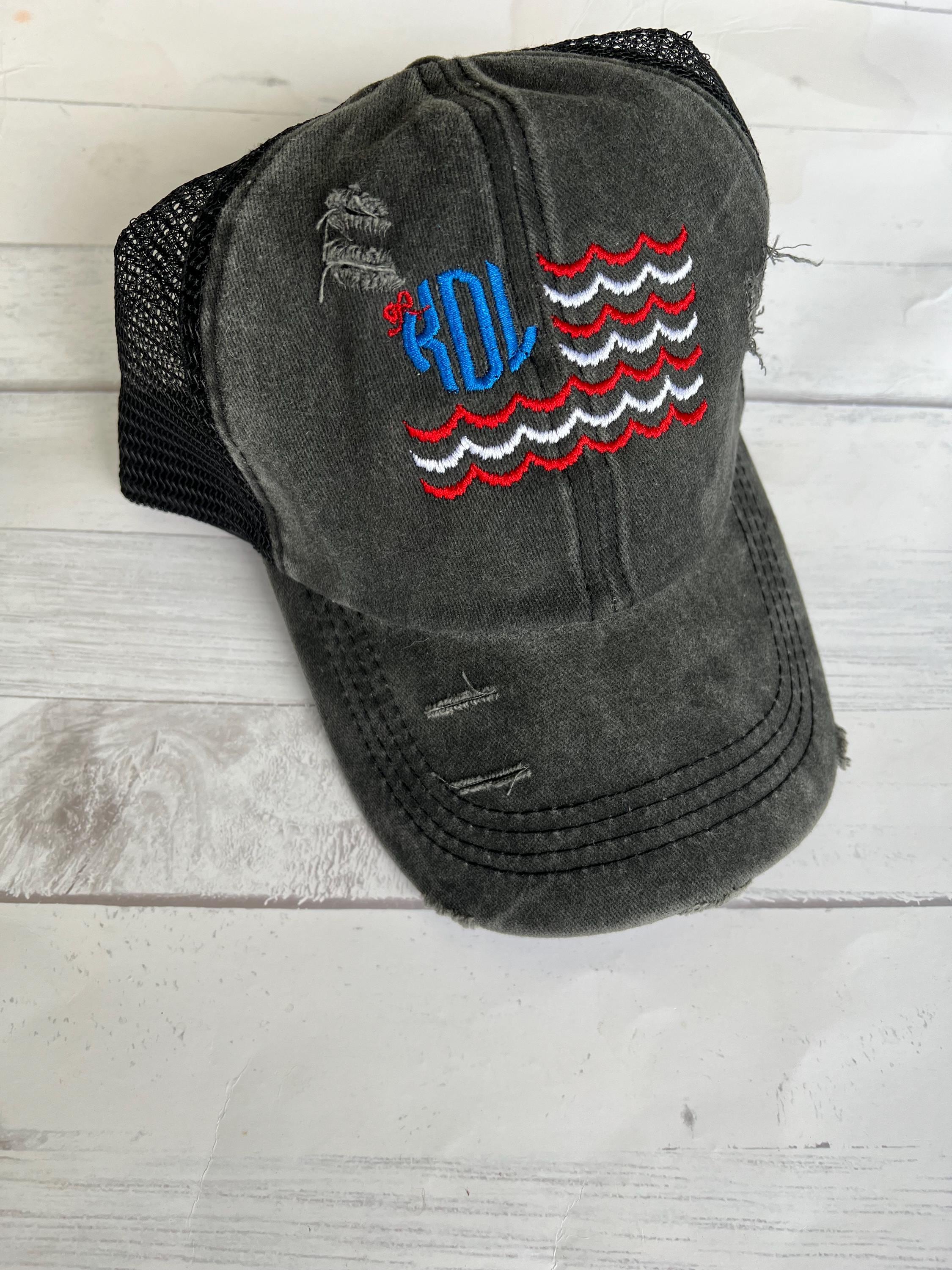 Flag Monogram Baseball Hat: Personalized Women's Ponytail Cap