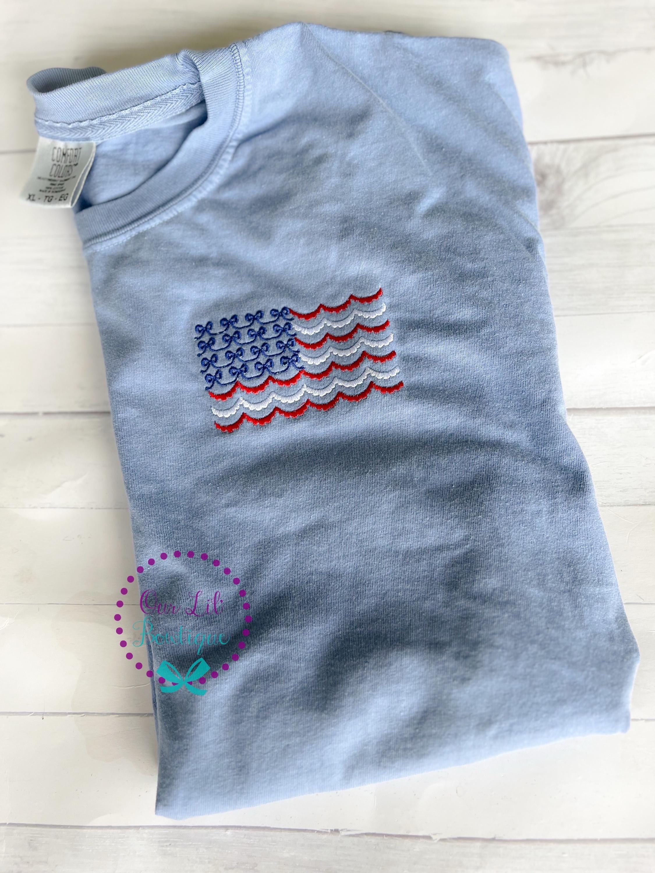 Flag Embroidered Tee - Comfort Colors Monogrammed Patriotic T-Shirt - Women’s Patriotic Tee - 4th of July