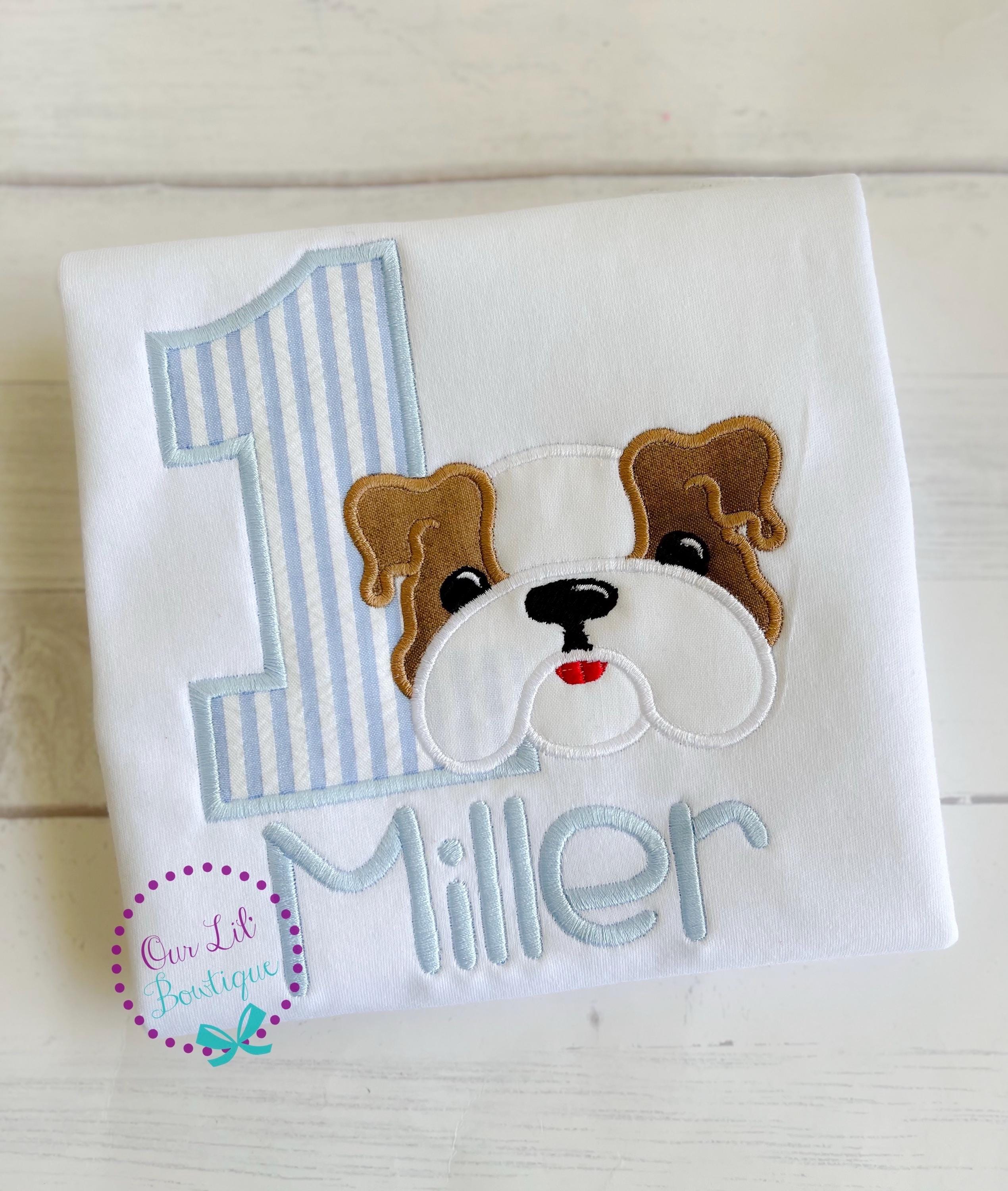 Personalized Bulldog Applique Birthday Shirt