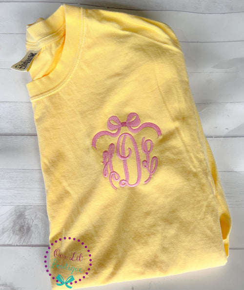 Bow Monogram Comfort Colors Sweatshirt - Personalized Womens Sweatshirt