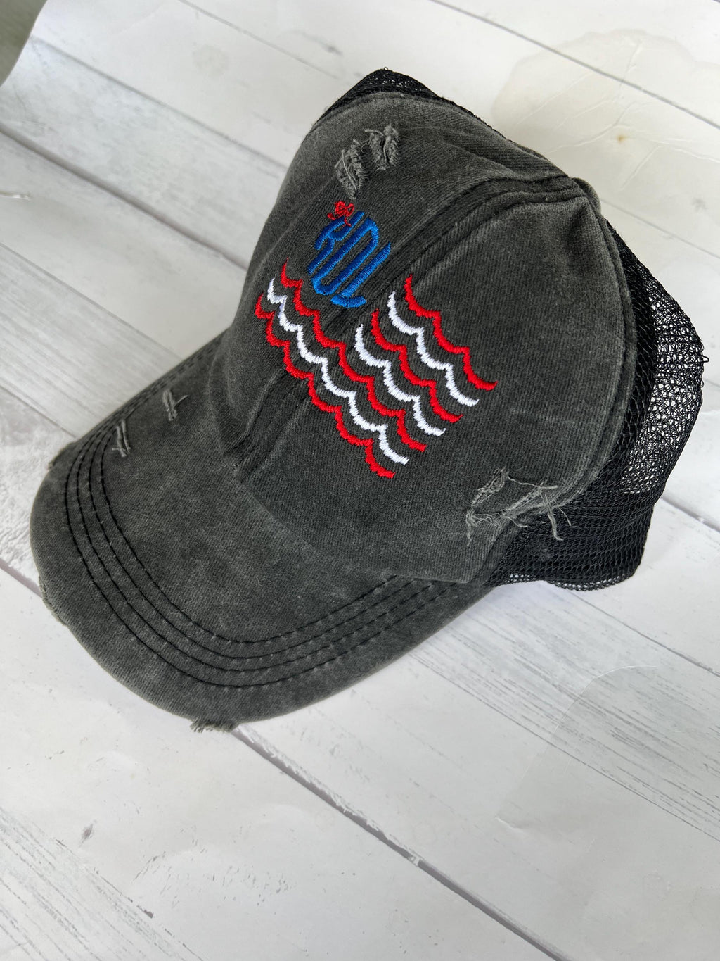 Flag Monogram Baseball Hat: Personalized Women's Ponytail Cap