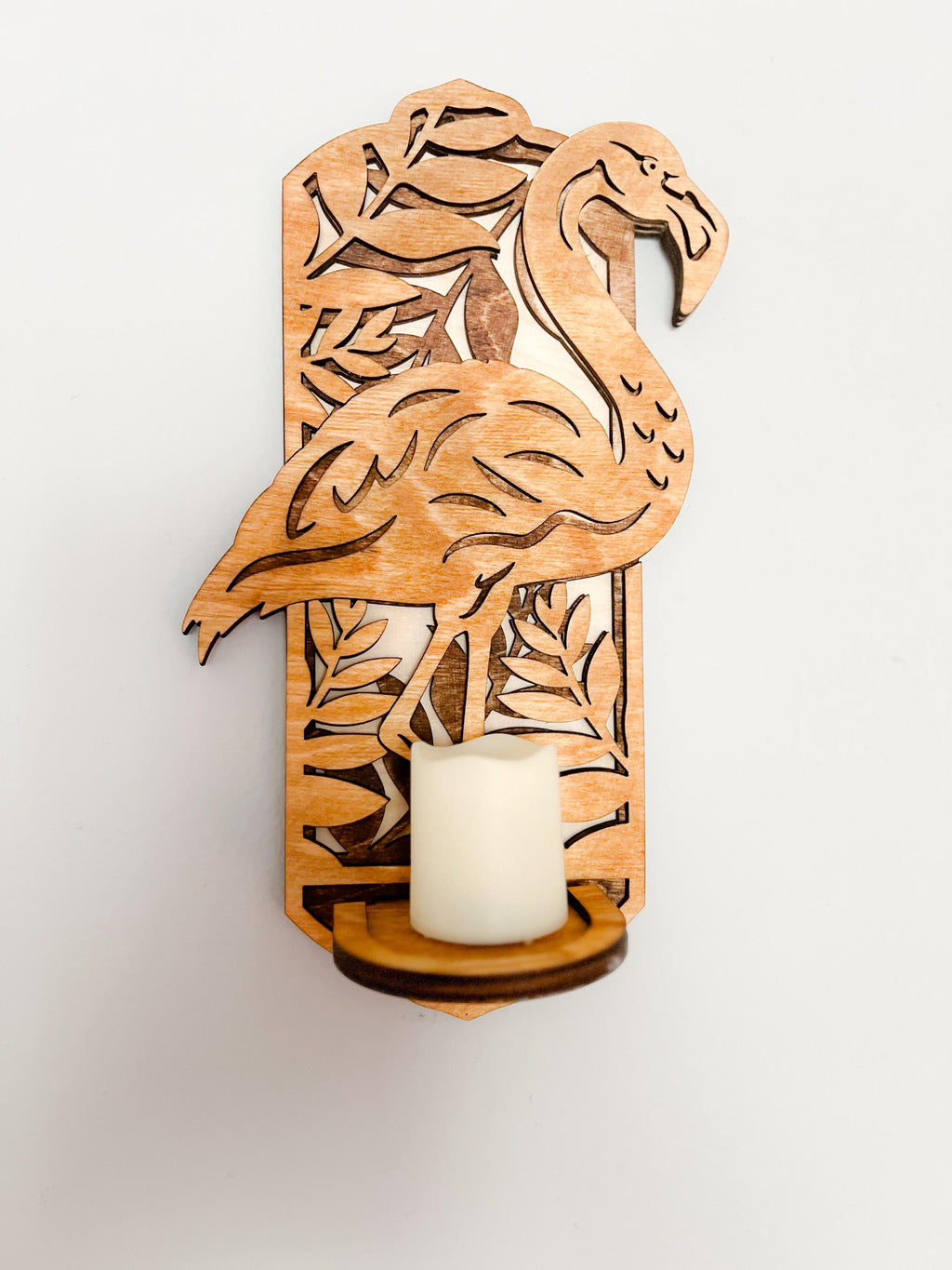 Wood Sconce - Flamingo Sconce - Candle - Laser Cut Sconce - Wooden Wall Sconce - 3D Laser Cut Sconce - Flamingo Decor
