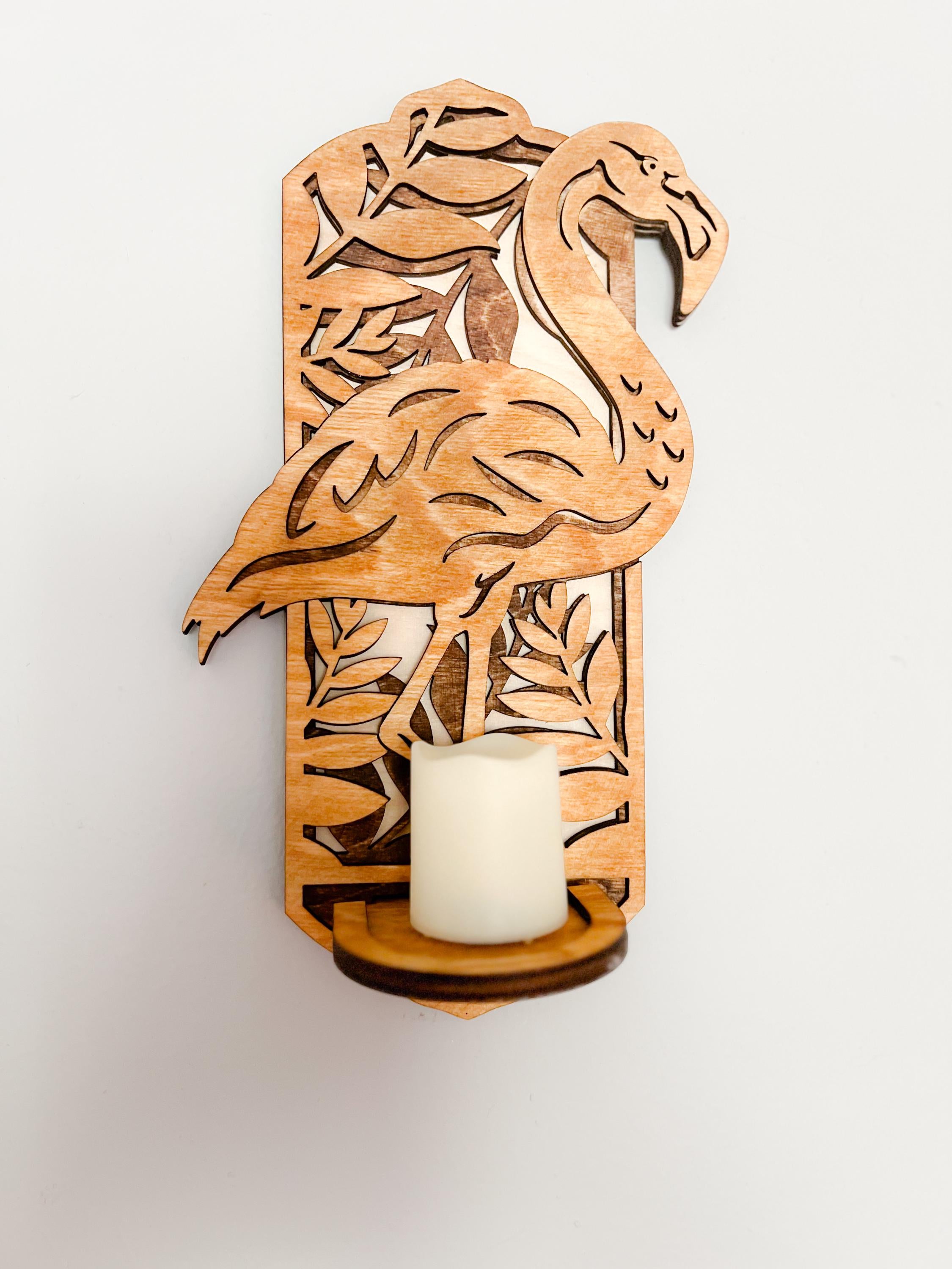 Wood Sconce - Flamingo Sconce - Candle - Laser Cut Sconce - Wooden Wall Sconce - 3D Laser Cut Sconce - Flamingo Decor