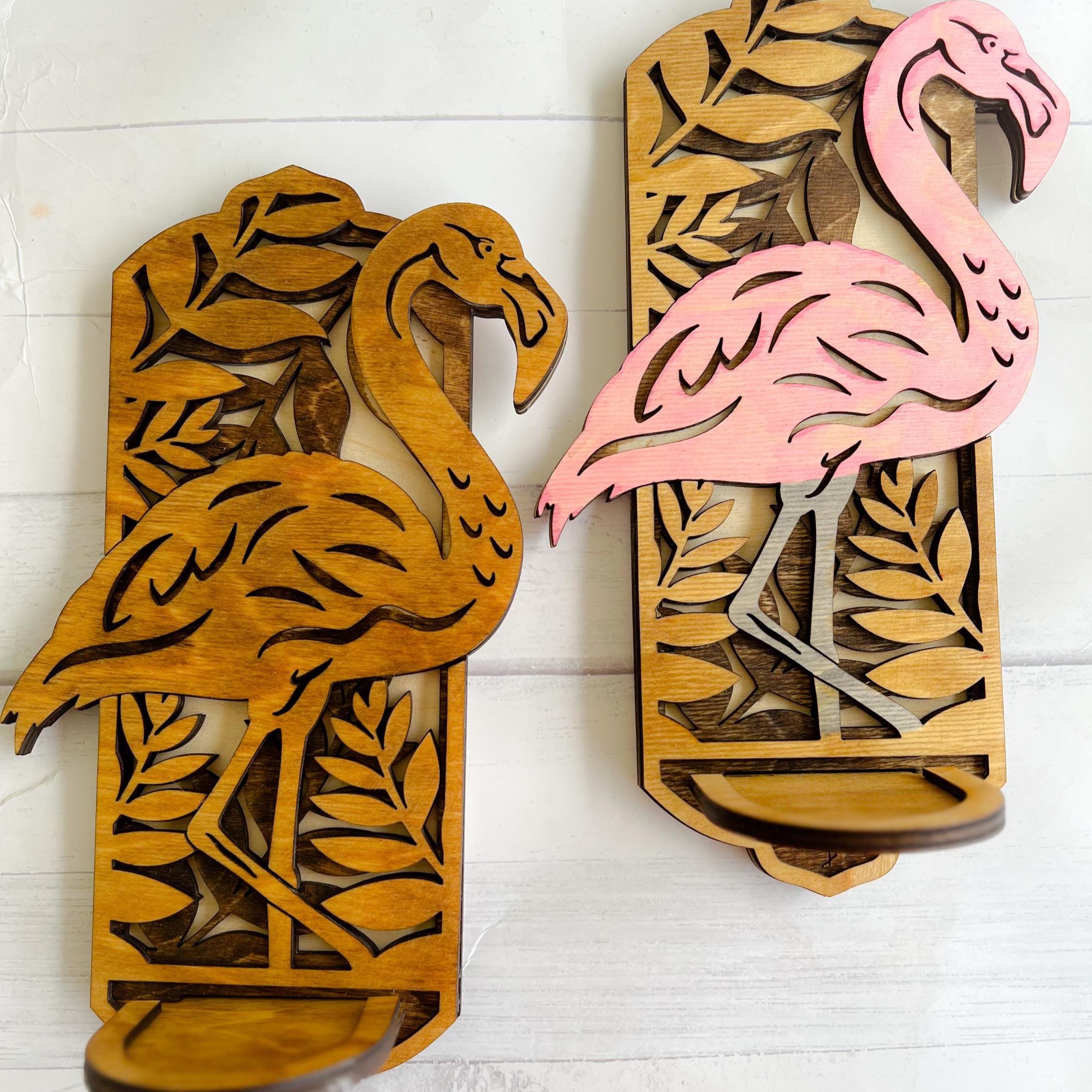 Wood Sconce - Flamingo Sconce - Candle - Laser Cut Sconce - Wooden Wall Sconce - 3D Laser Cut Sconce - Flamingo Decor