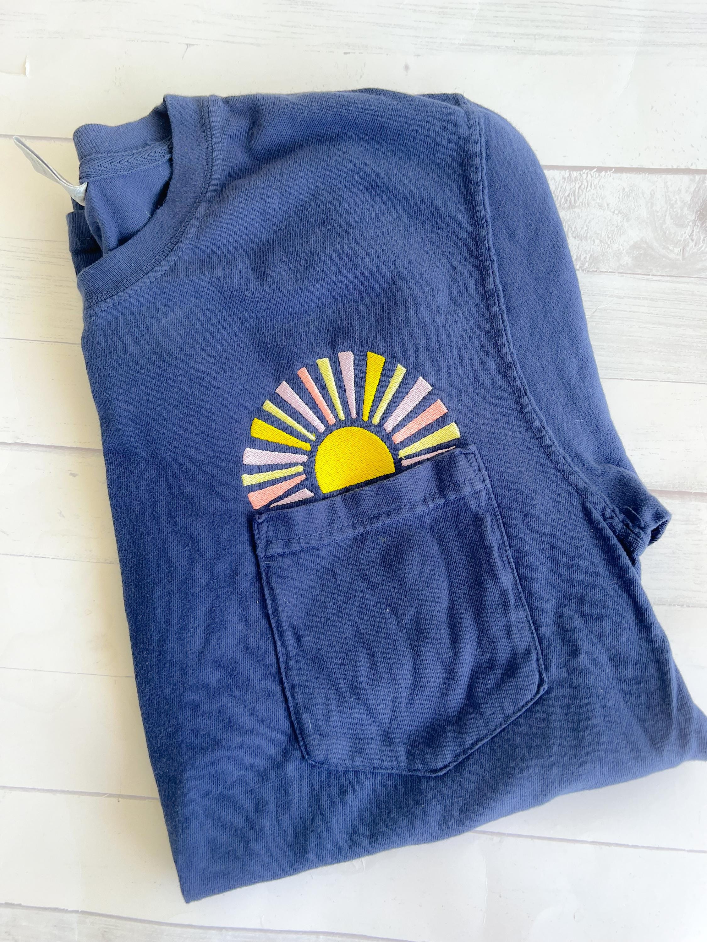 Embroidered Sunshine Pocket Tee: Comfort Colors Monogram Shirt
