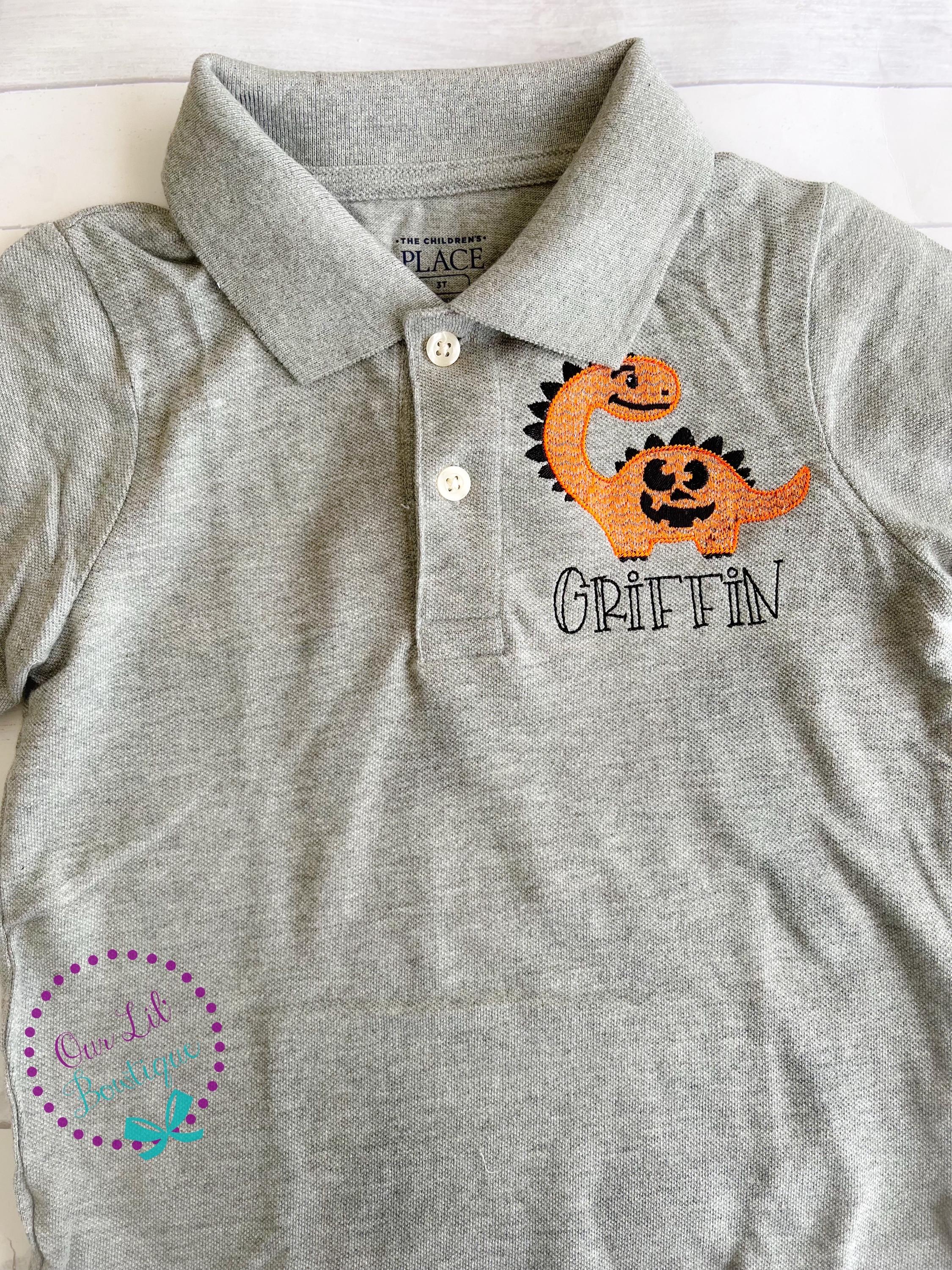 Personalized Halloween Dinosaur Polo Shirt - Embroidered Boys Dino Shirt - Halloween Shirt - Boys Polo