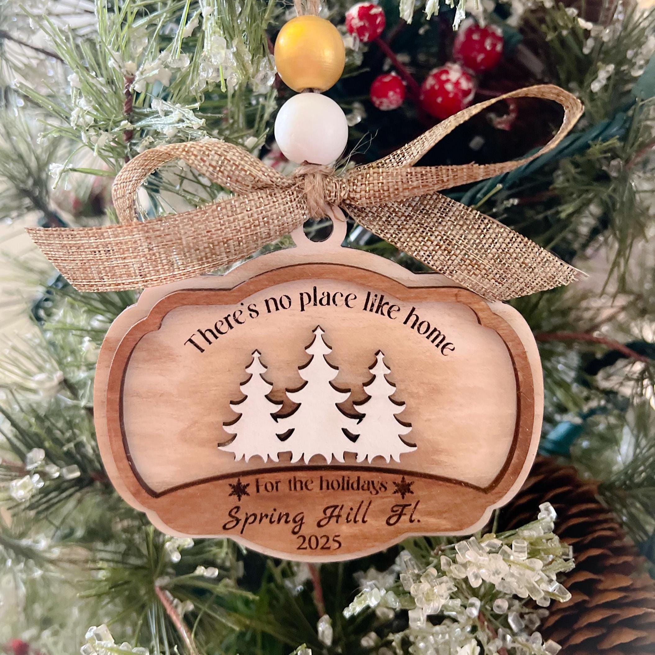 Christmas Tree No Place Like Home Ornament - Zip Code Ornament - Laser cut Wood Christmas Ornament - Christmas Decor - Personalized Zip Code