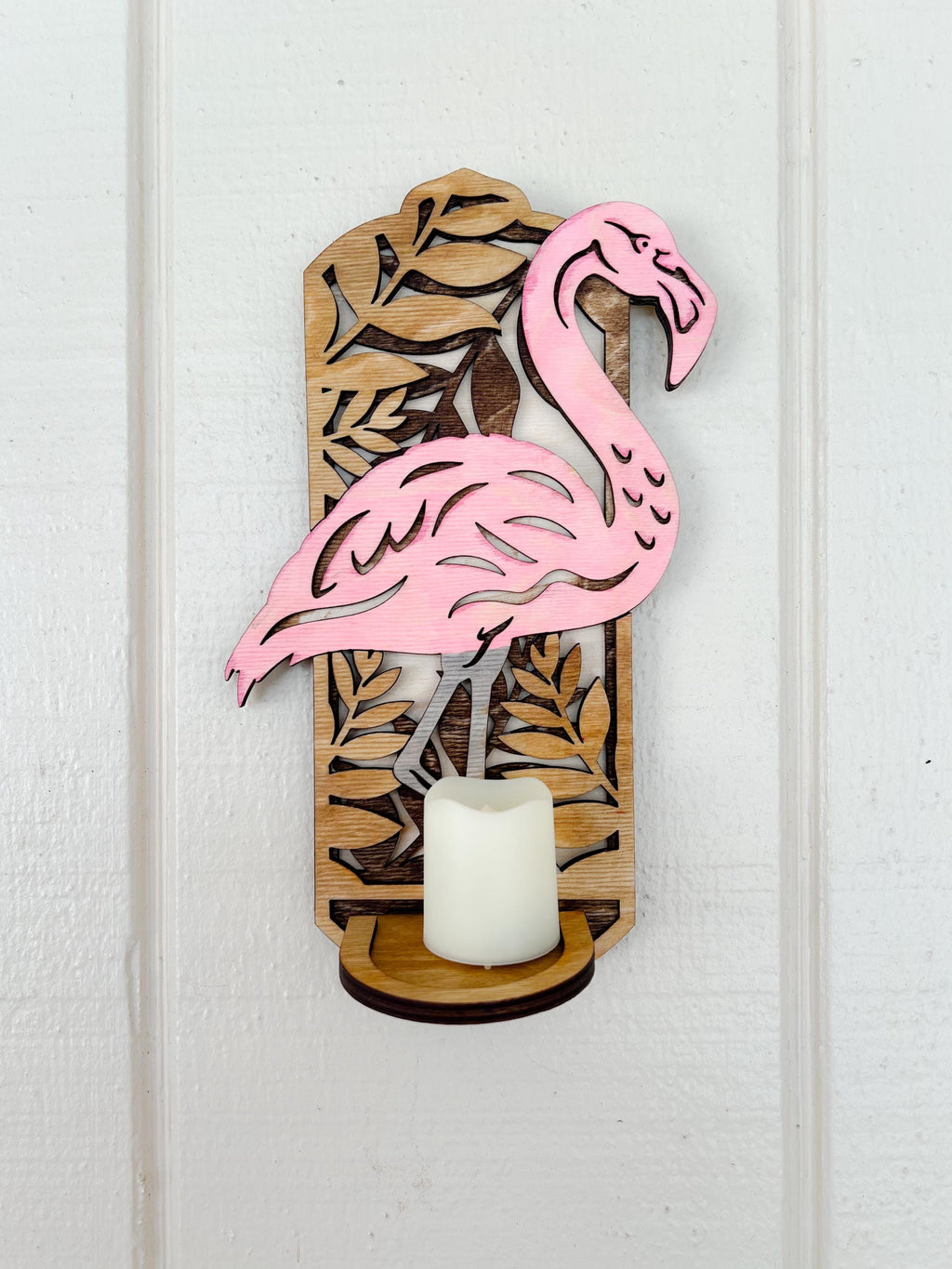 Wood Sconce - Flamingo Sconce - Candle - Laser Cut Sconce - Wooden Wall Sconce - 3D Laser Cut Sconce - Flamingo Decor