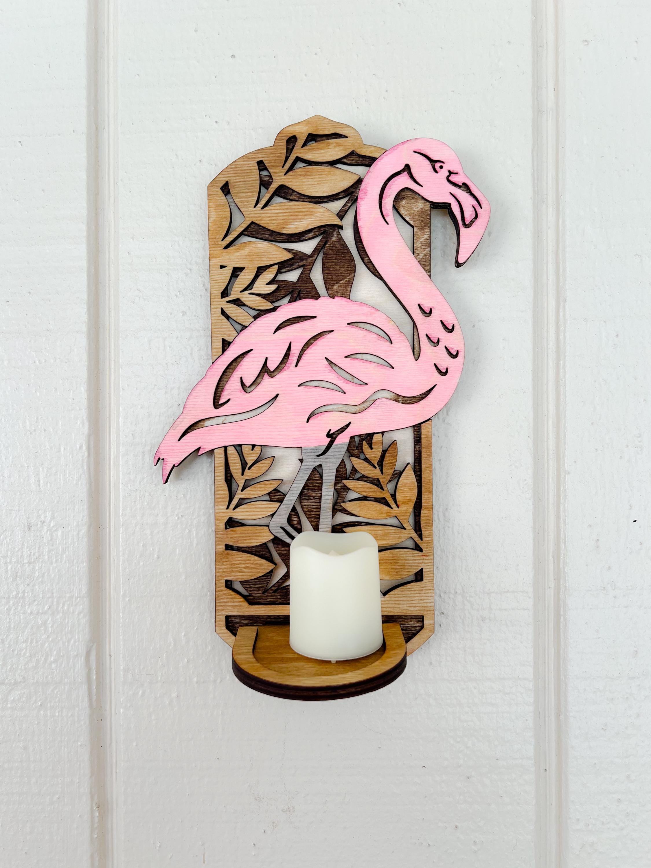 Wood Sconce - Flamingo Sconce - Candle - Laser Cut Sconce - Wooden Wall Sconce - 3D Laser Cut Sconce - Flamingo Decor