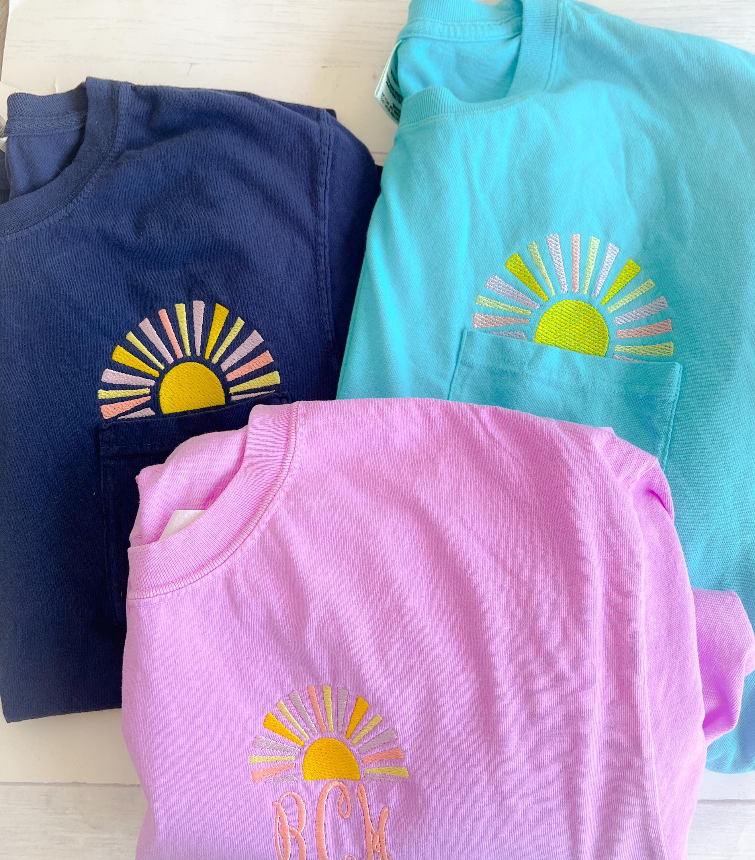 Embroidered Sunshine Pocket Tee: Comfort Colors Monogram Shirt