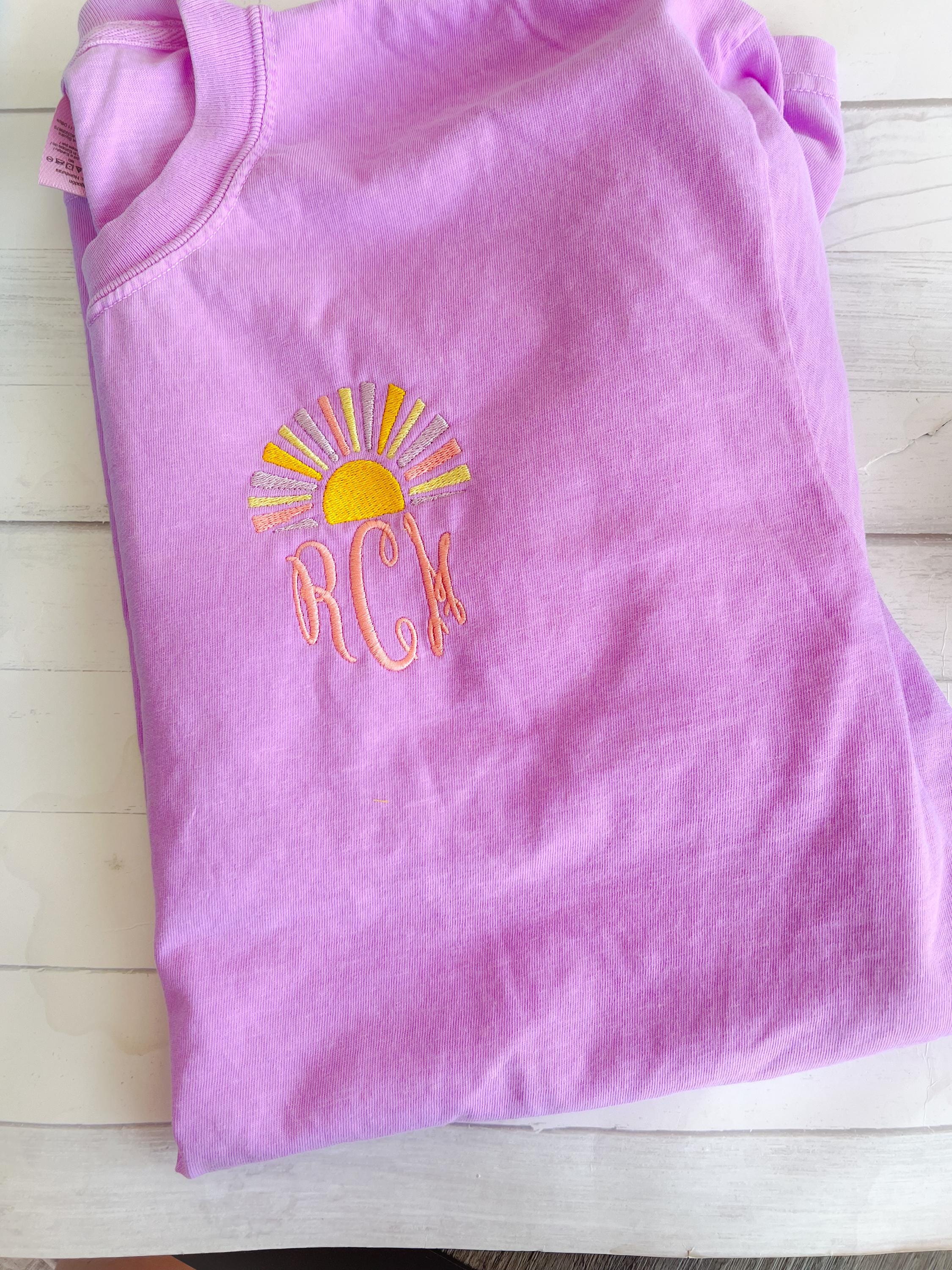 Embroidered Sunshine Pocket Tee: Comfort Colors Monogram Shirt