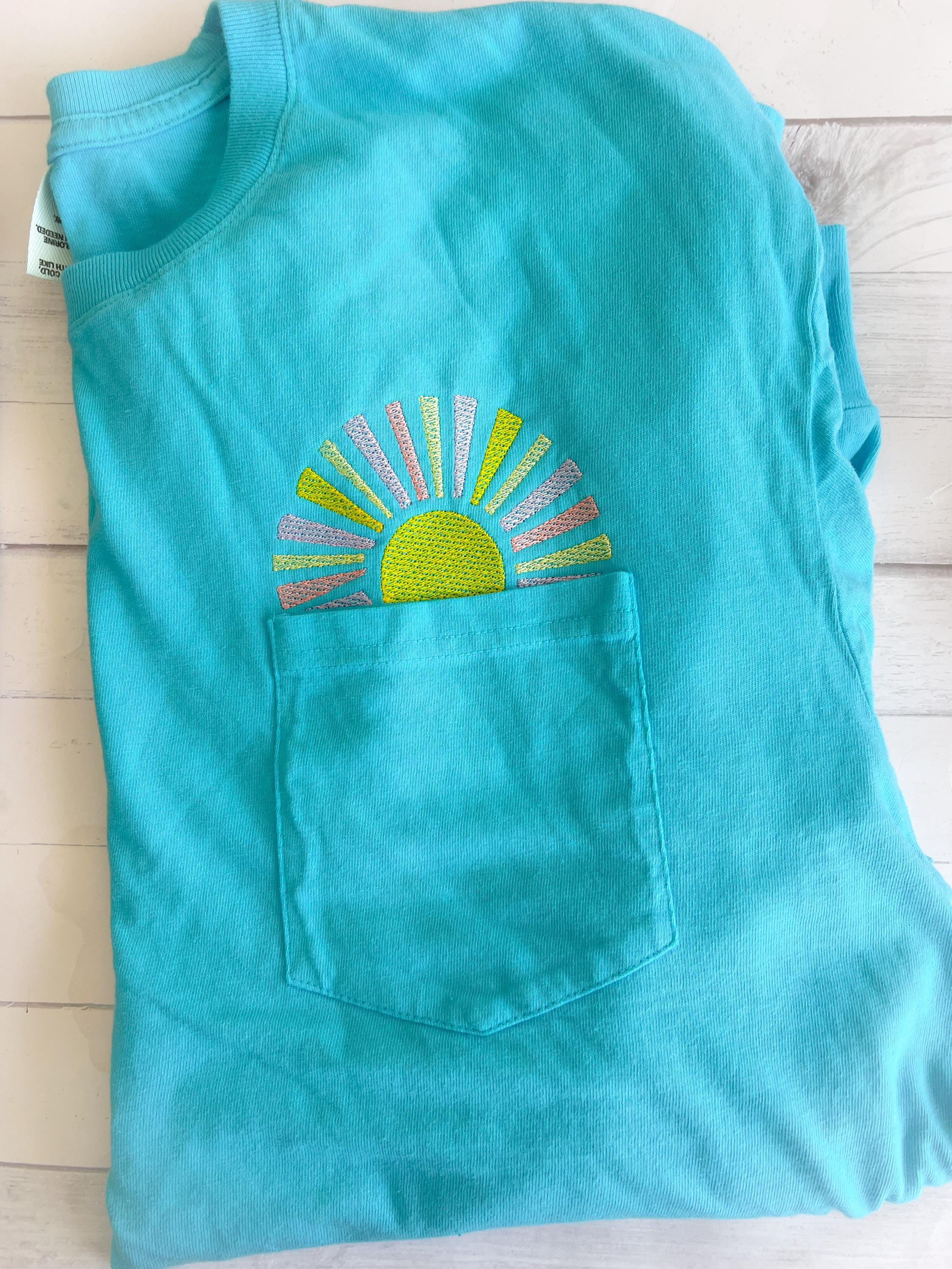 Embroidered Sunshine Pocket Tee: Comfort Colors Monogram Shirt