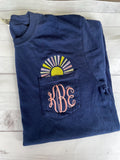 Embroidered Sunshine Pocket Tee: Comfort Colors Monogram Shirt