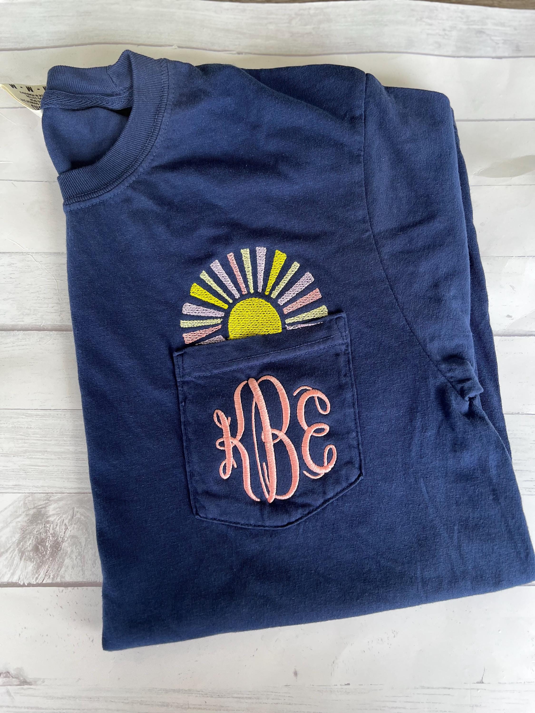 Embroidered Sunshine Pocket Tee: Comfort Colors Monogram Shirt