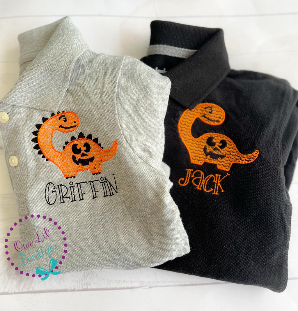 Personalized Halloween Dinosaur Polo Shirt - Embroidered Boys Dino Shirt - Halloween Shirt - Boys Polo