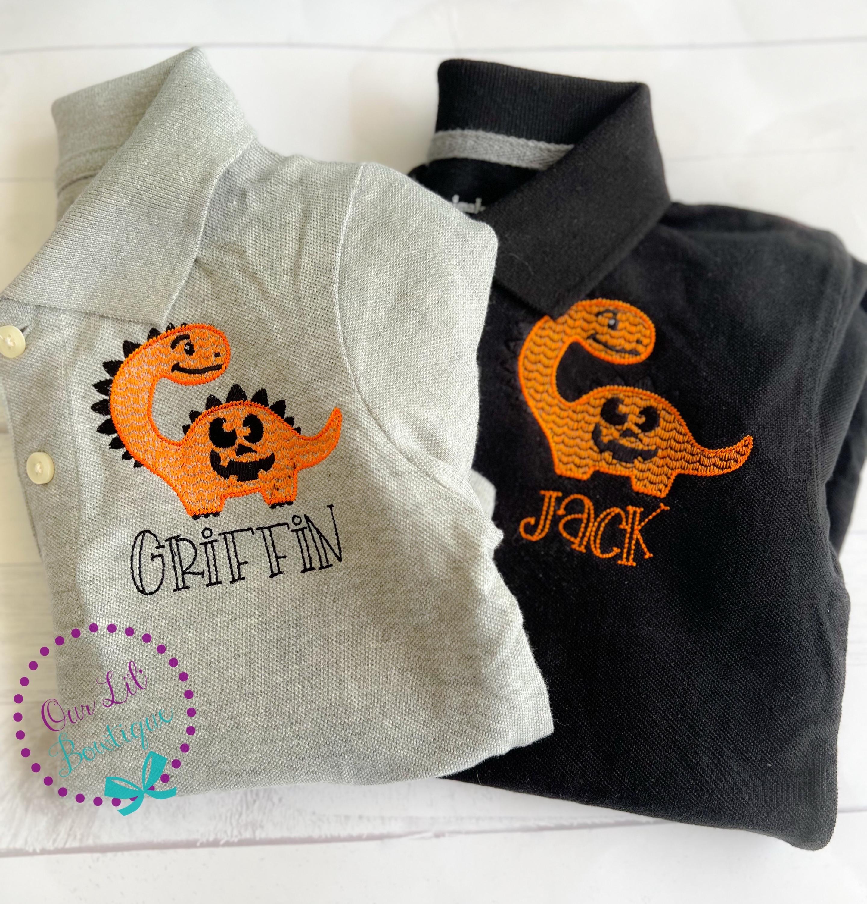 Personalized Halloween Dinosaur Polo Shirt - Embroidered Boys Dino Shirt - Halloween Shirt - Boys Polo