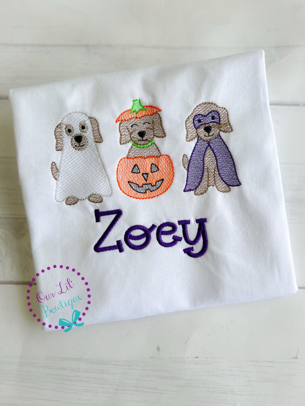 Embroidered Dog Halloween Shirt - Vintage Stitch Pumpkin Design - Halloween Dog Shirt