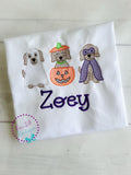 Embroidered Dog Halloween Shirt - Vintage Stitch Pumpkin Design - Halloween Dog Shirt