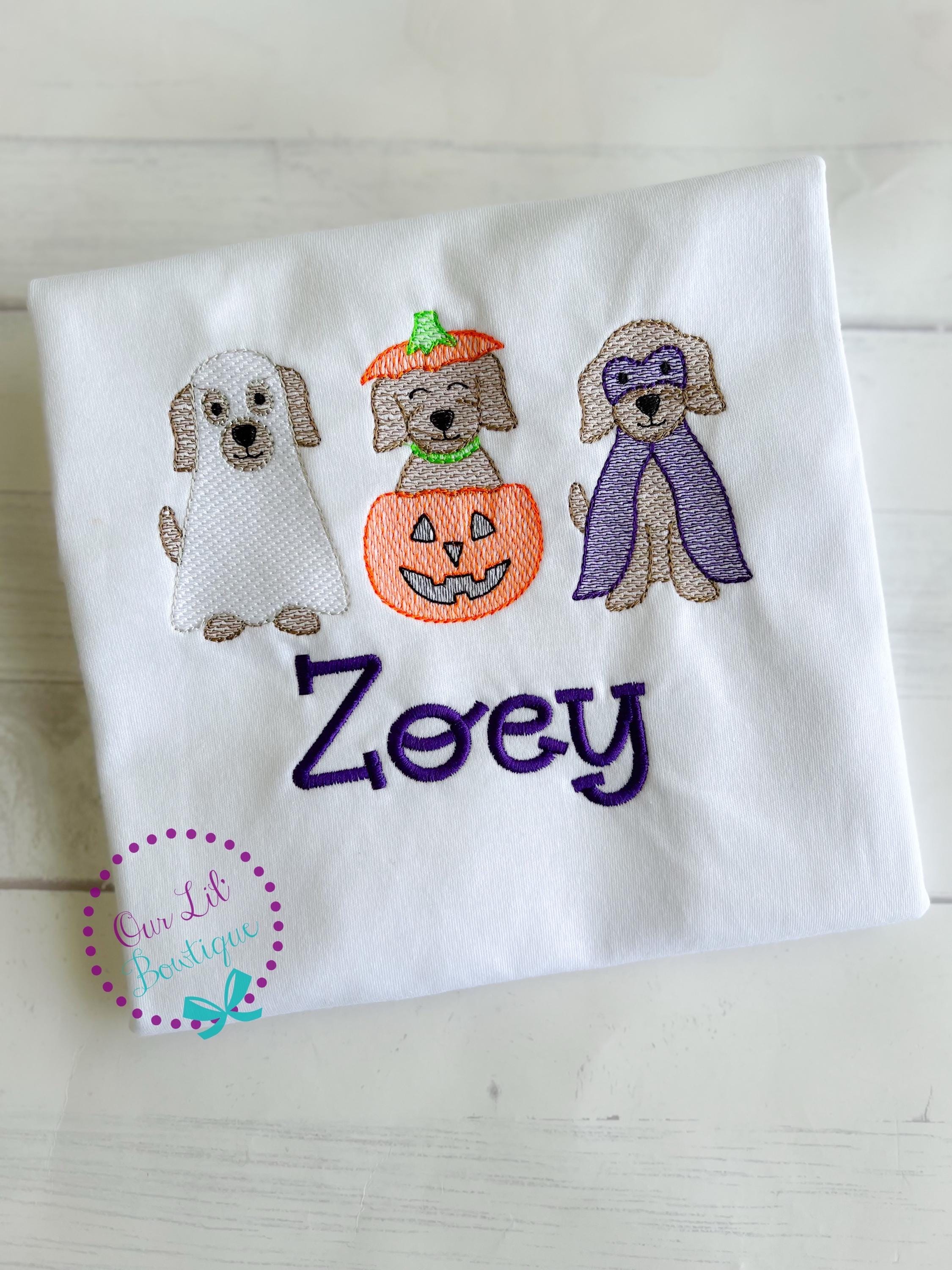 Embroidered Dog Halloween Shirt - Vintage Stitch Pumpkin Design - Halloween Dog Shirt