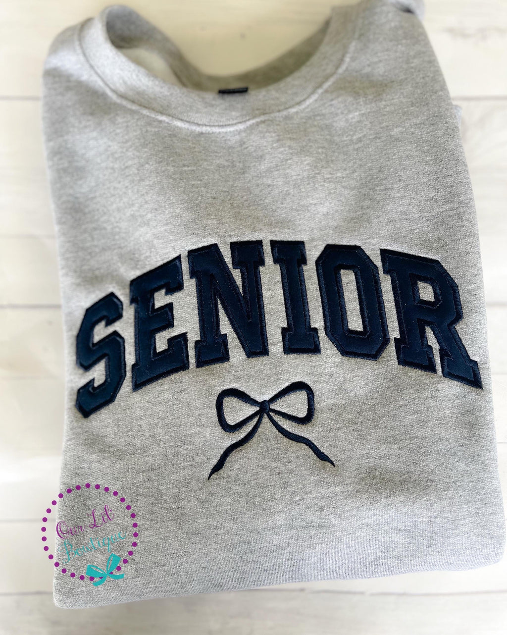 Embroidered Senior Sweatshirt with Bow - Custom Graduation Crewneck