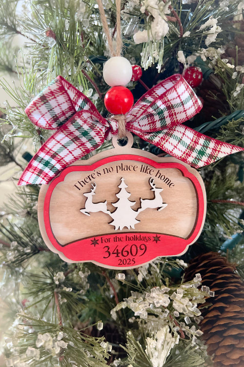 Christmas Tree No Place Like Home Ornament - Zip Code Ornament - Laser cut Wood Christmas Ornament - Christmas Decor - Personalized Zip Code
