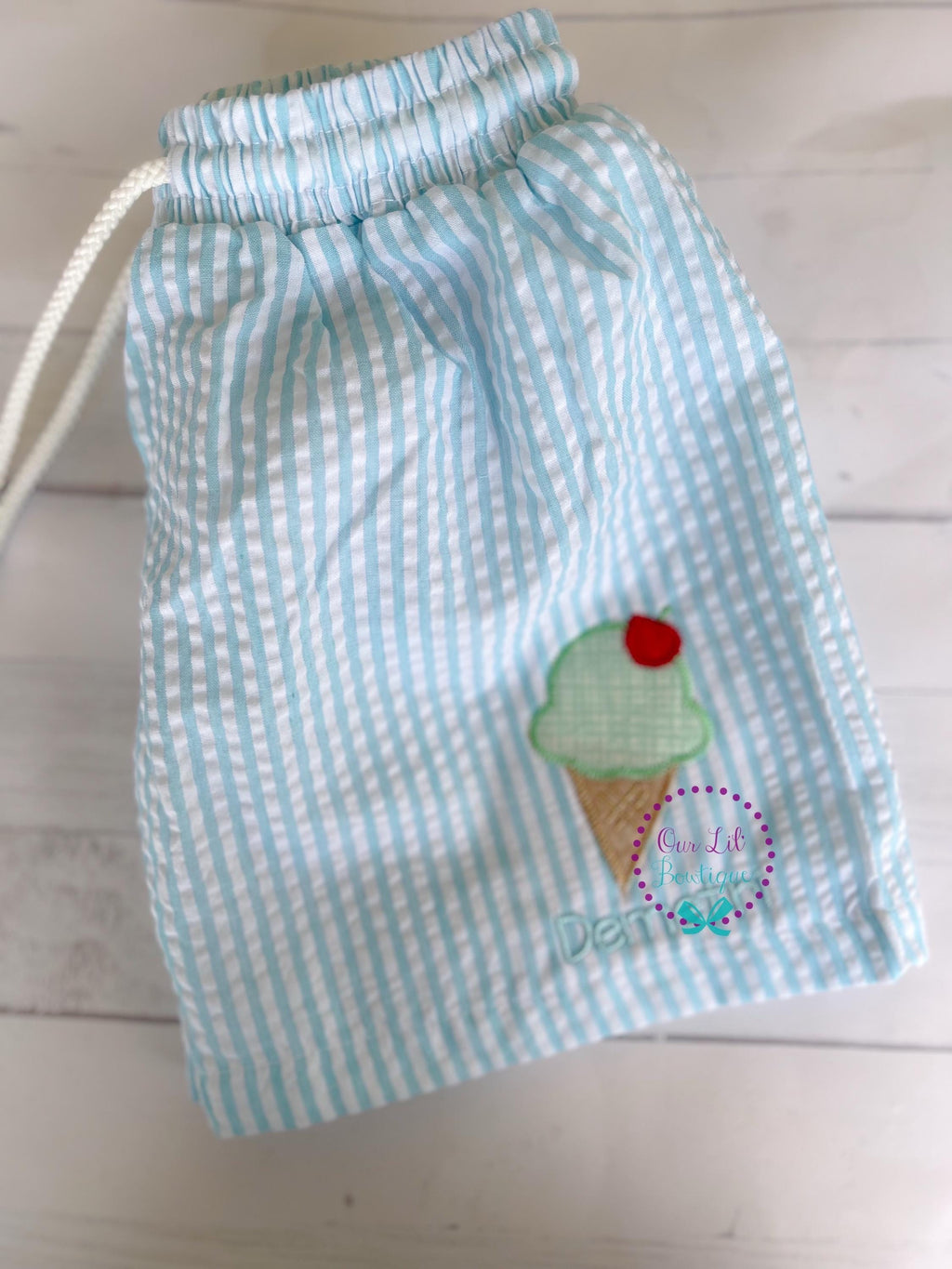 Ice Cream Bathing Suit - Seersucker Monogrammed Swim Trunks - Boys Monogrammed Bathing Suit - Bathing Suit - Boys Bathing Suit - Trunk