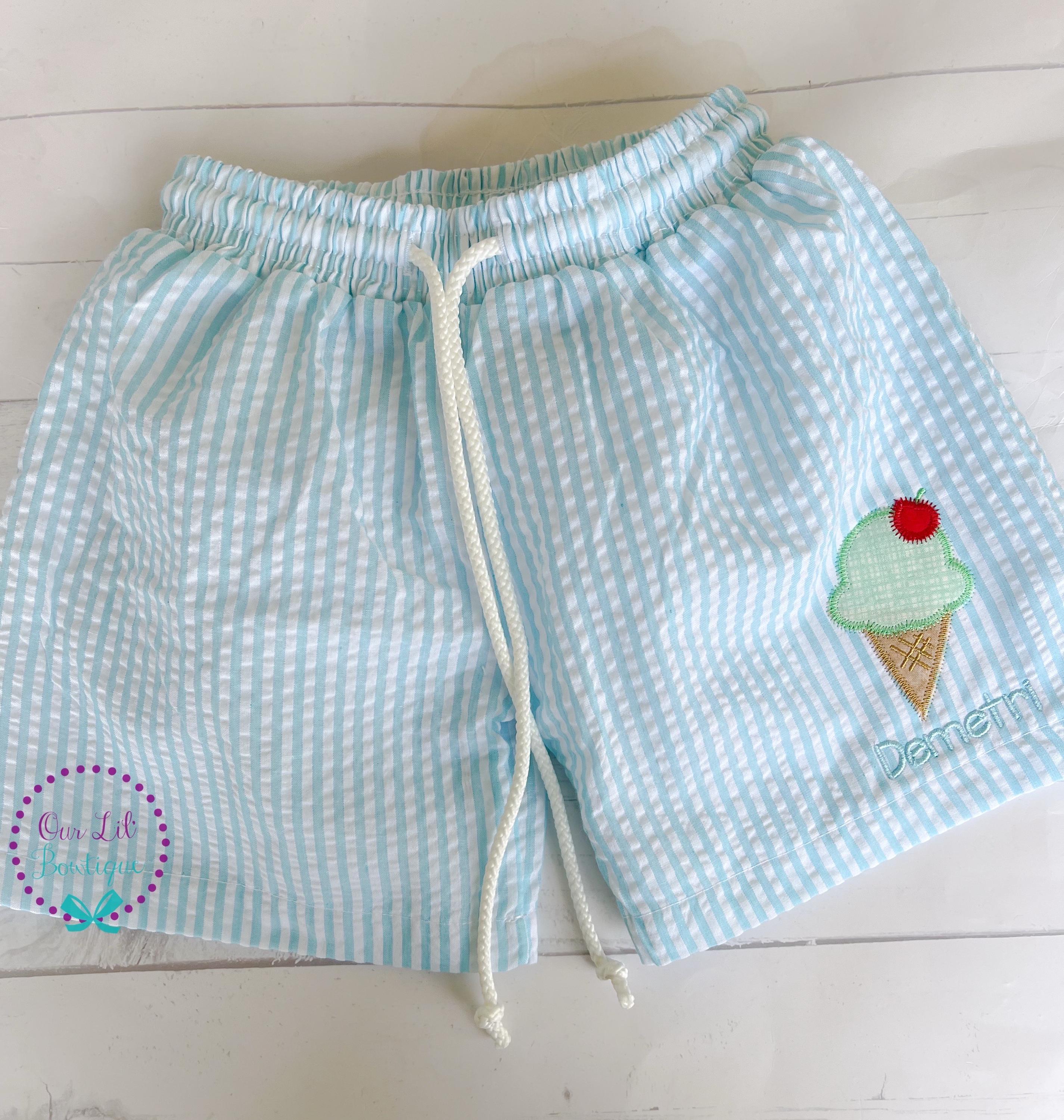 Ice Cream Bathing Suit - Seersucker Monogrammed Swim Trunks - Boys Monogrammed Bathing Suit - Bathing Suit - Boys Bathing Suit - Trunk