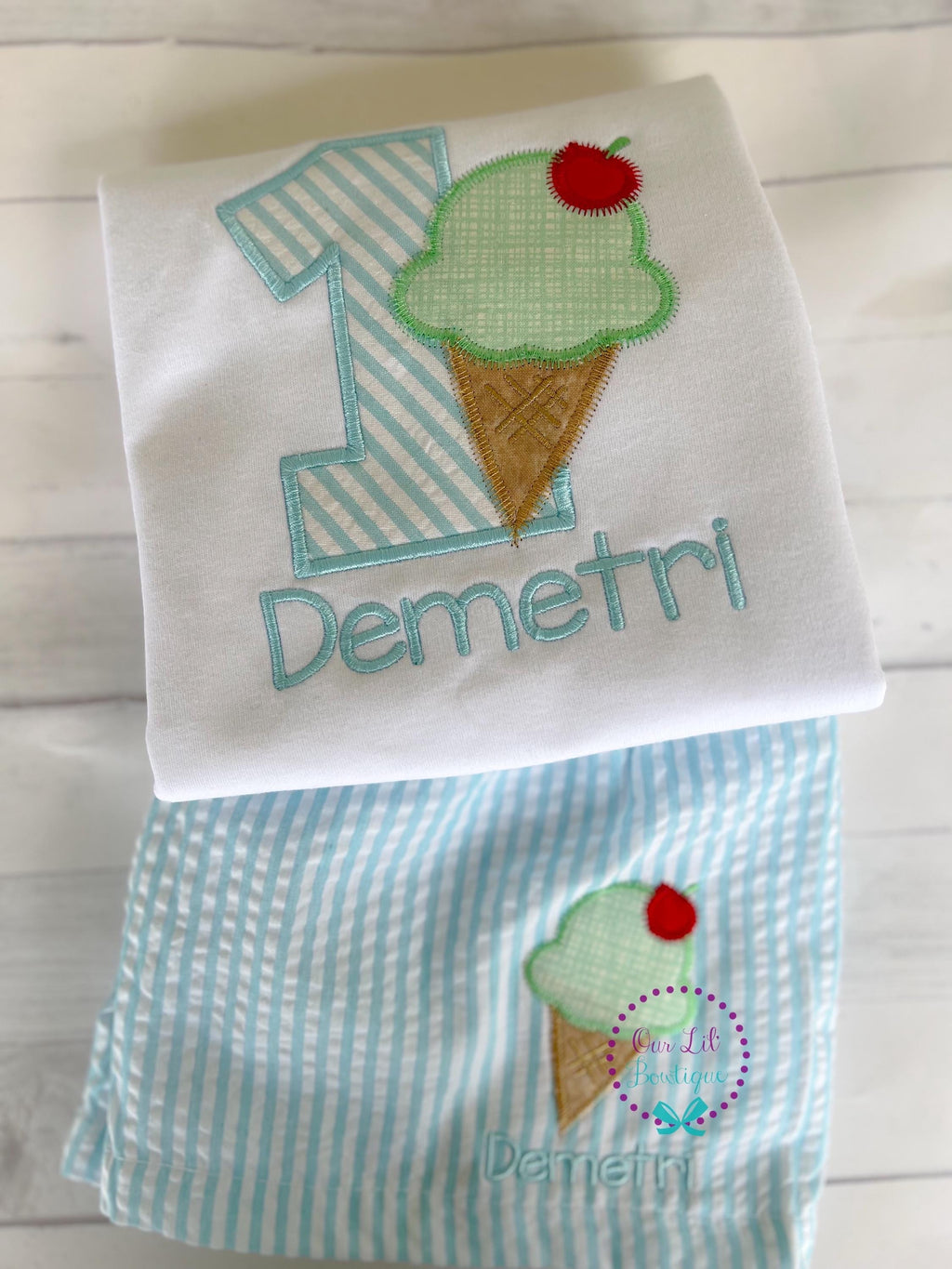 Ice Cream Bathing Suit - Seersucker Monogrammed Swim Trunks - Boys Monogrammed Bathing Suit - Bathing Suit - Boys Bathing Suit - Trunk