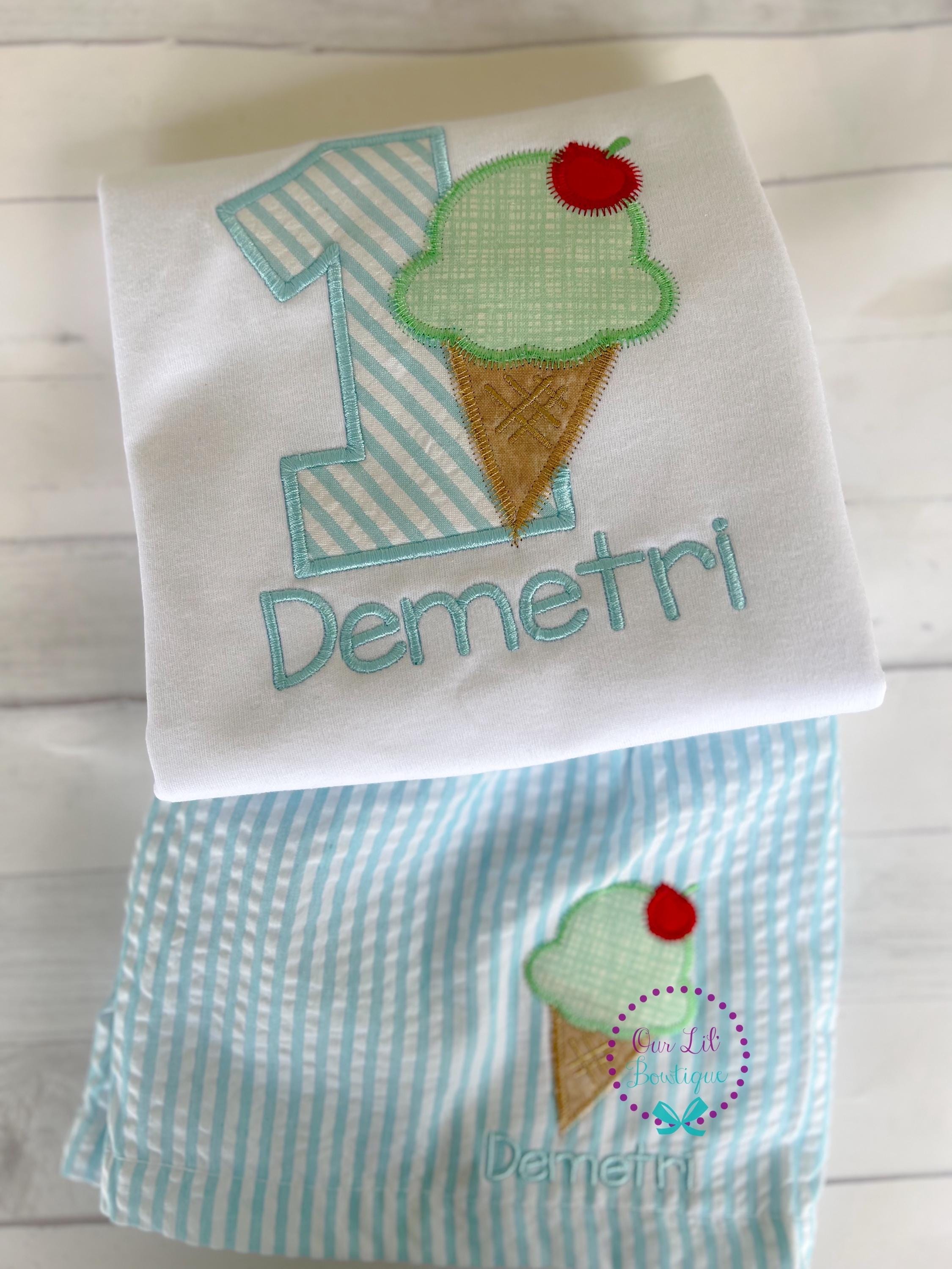 Ice Cream Bathing Suit - Seersucker Monogrammed Swim Trunks - Boys Monogrammed Bathing Suit - Bathing Suit - Boys Bathing Suit - Trunk