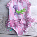 Monogrammed Alligator Seersucker Bathing Suit - Baby Toddler