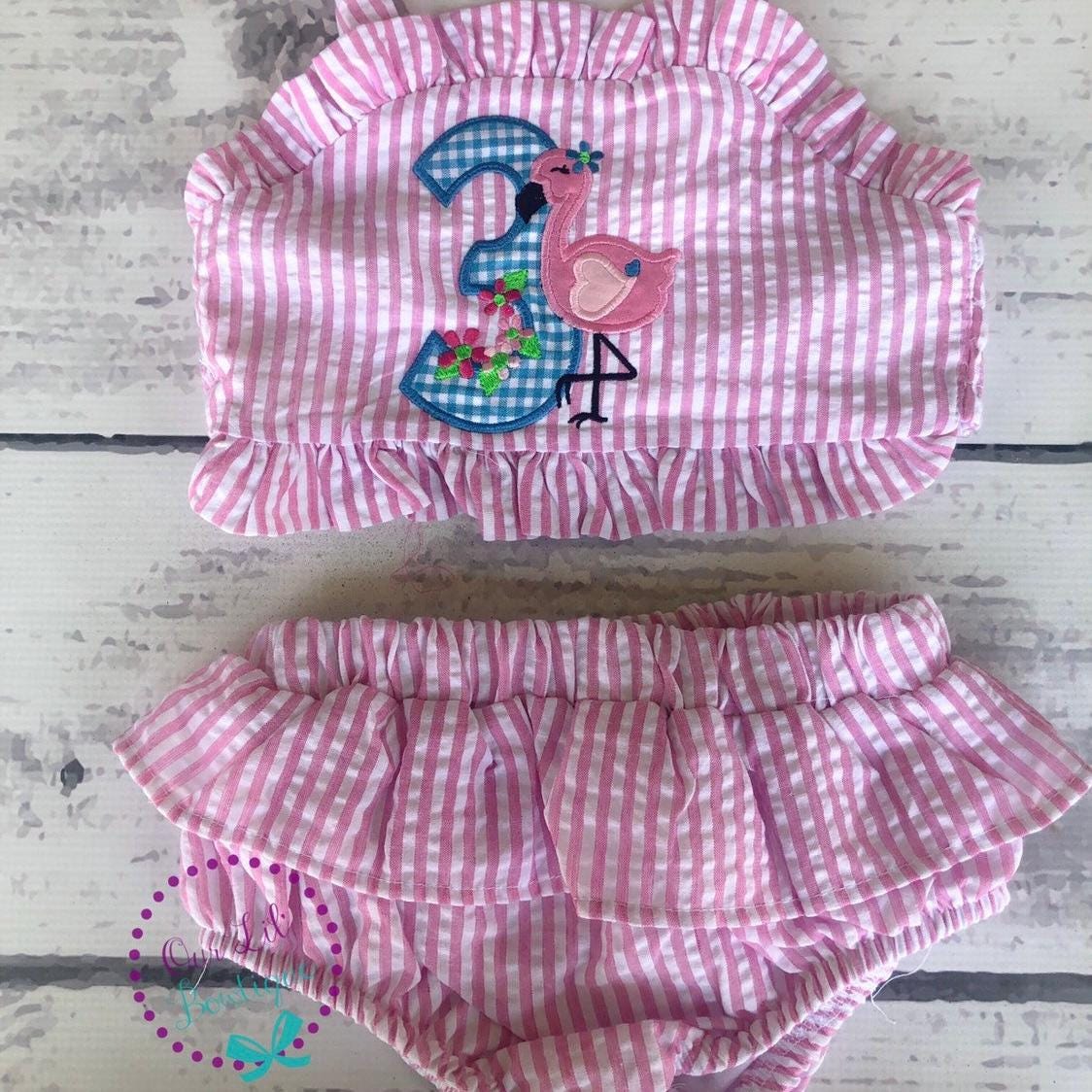 Flamingo Bathing Suit - Monogrammed Seersucker Bathing Suit - Bathing Suit - Flamingo Bathing Suit - Gingham - One in the Sun