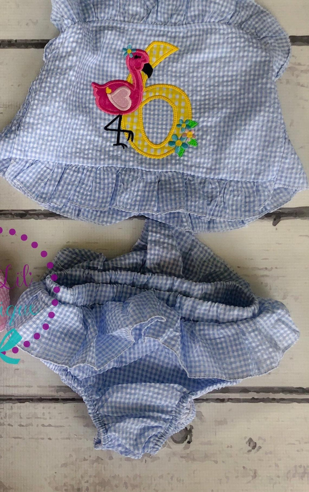 Flamingo Bathing Suit - Monogrammed Seersucker Bathing Suit - Bathing Suit - Flamingo Bathing Suit - Gingham - One in the Sun