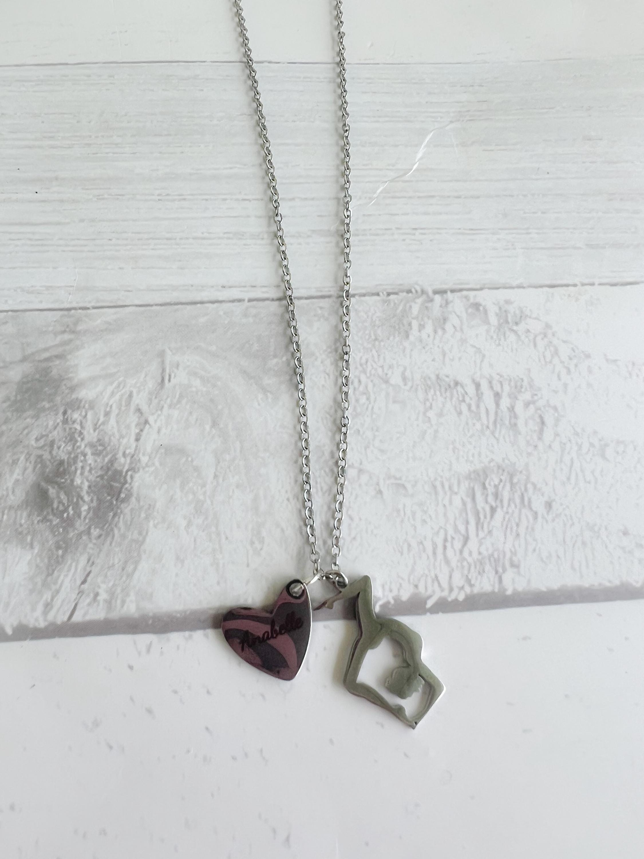 Gymnastics Necklace - Personalized Necklace - Metal Necklace - Gifts for Mom - Mothers Day Gift - Monogram Gift - Gymnastics Gift