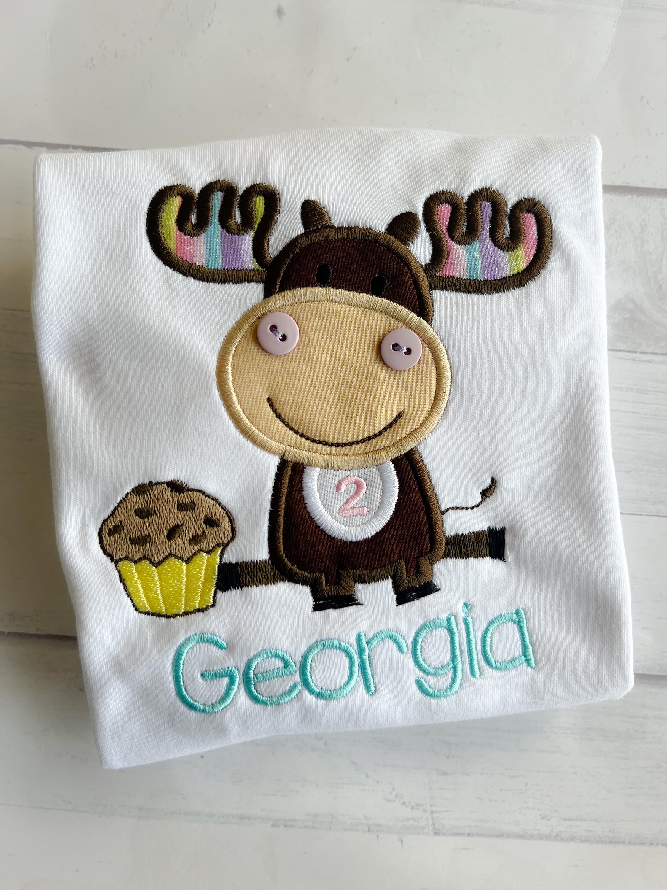Personalized Moose Birthday Shirt - Embroidered Woodland Tee