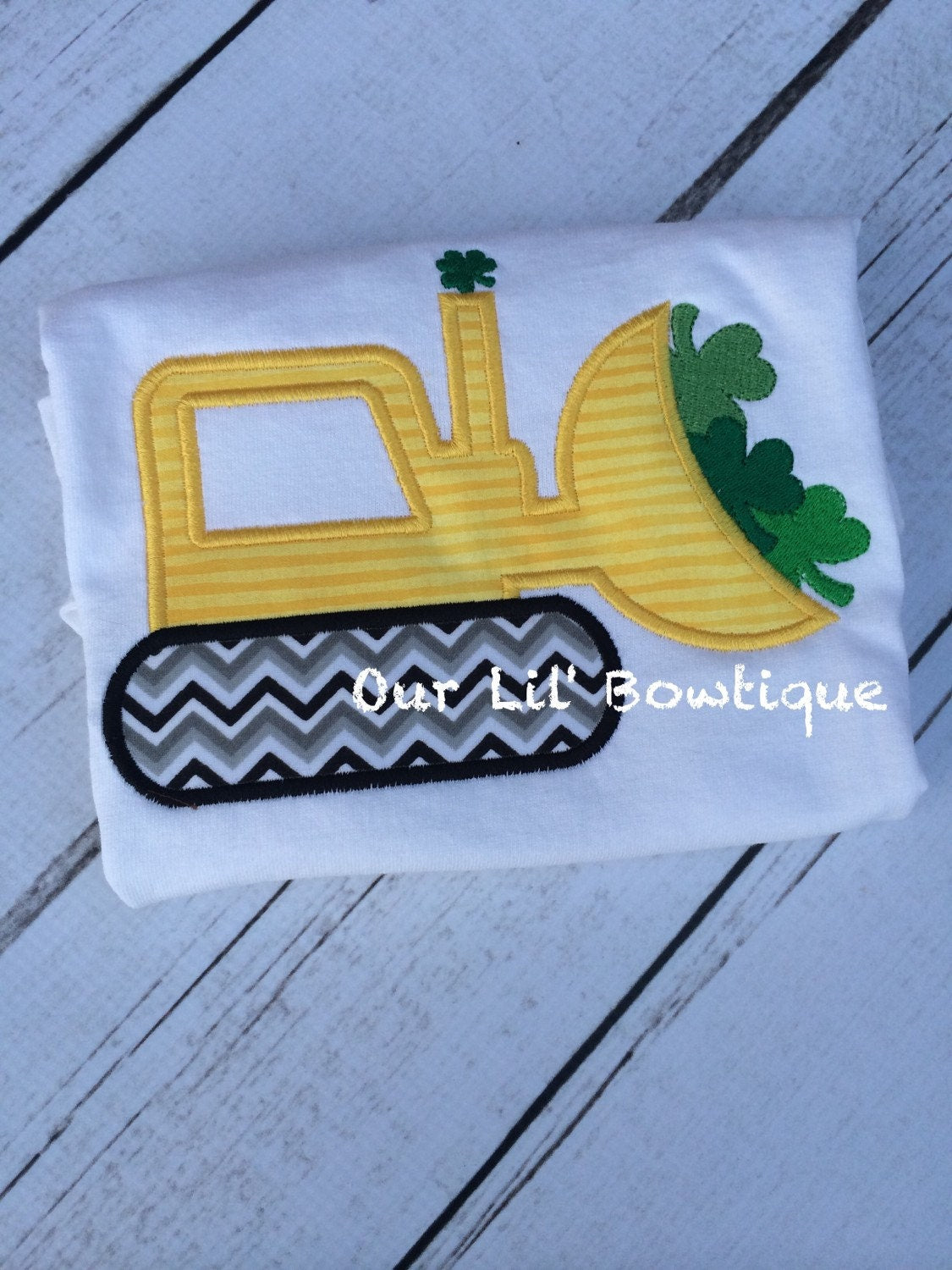 Personalized St. Patrick's Day Bulldozer Shirt: Embroidered Shamrock