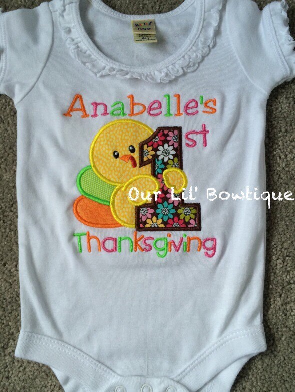 Personalized My 1st Thanksgiving Shirt - Baby Toddler Turkey Applique