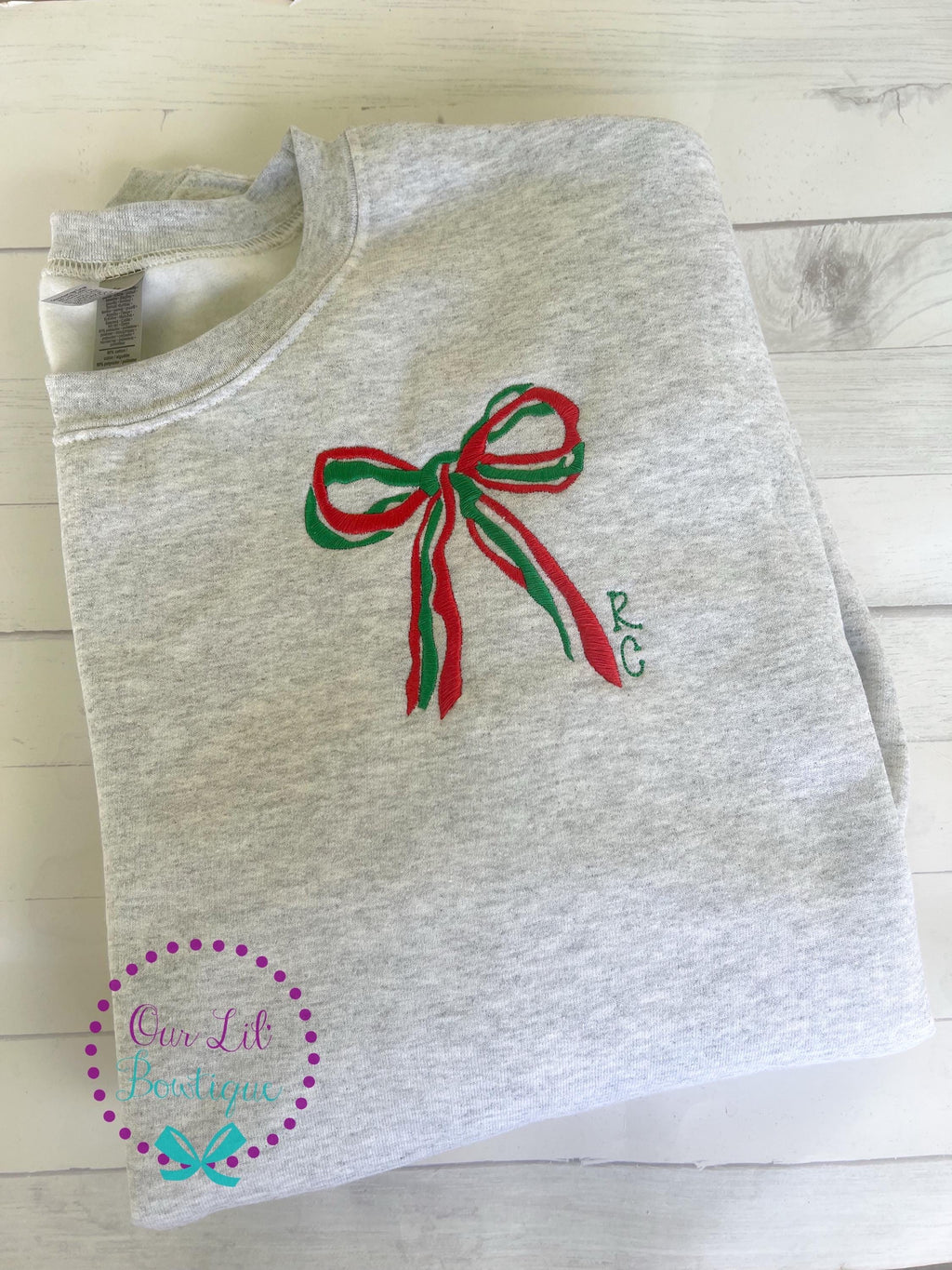 Bow Monogram Sweatshirt - Personalized Initial Sweatshirt - Christmas Bow - Christmas Sweatshirt