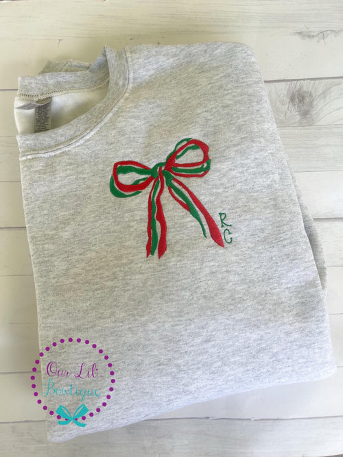 Bow Monogram Sweatshirt - Personalized Initial Sweatshirt - Christmas Bow - Christmas Sweatshirt