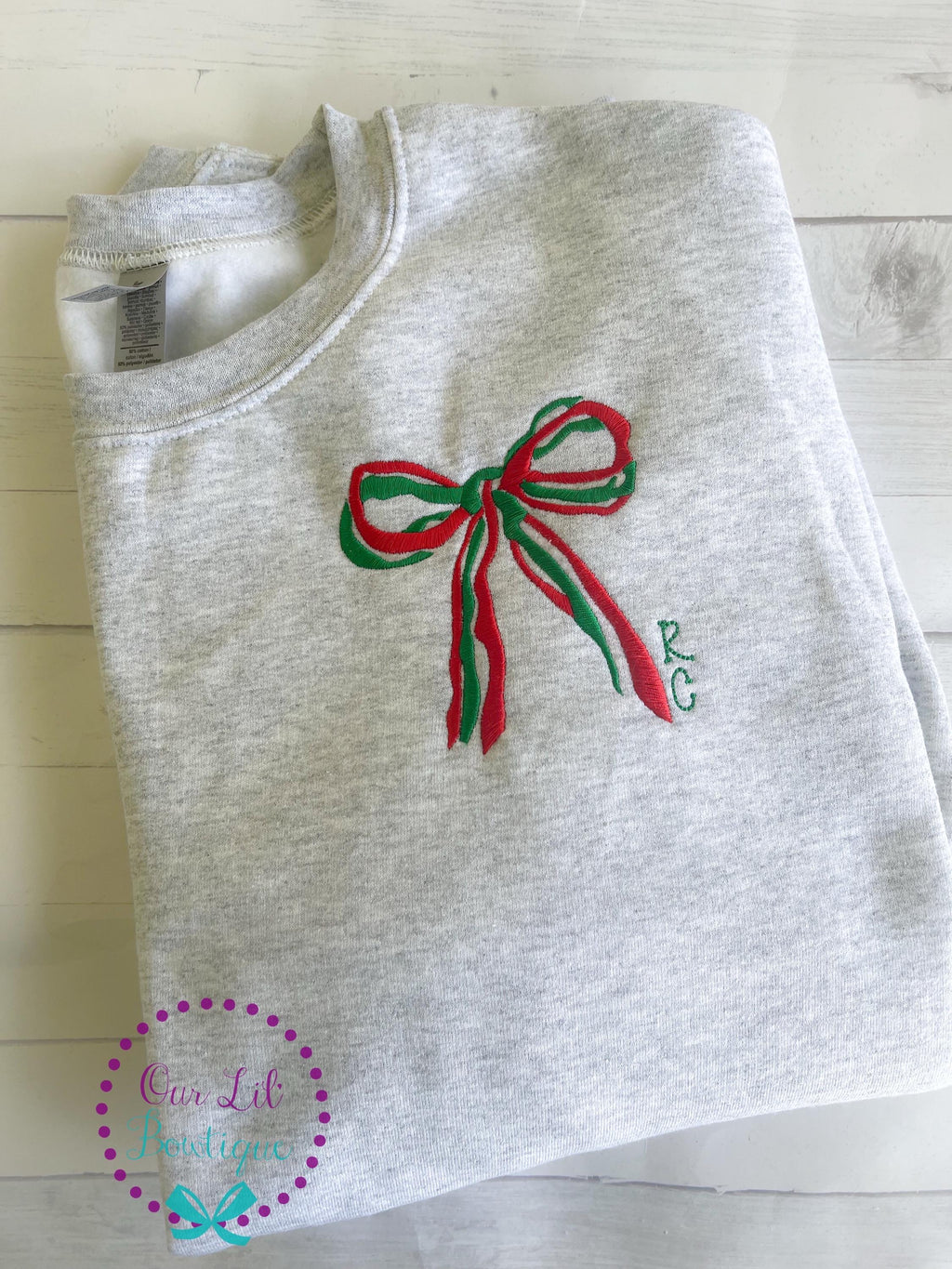 Bow Monogram Sweatshirt - Personalized Initial Sweatshirt - Christmas Bow - Christmas Sweatshirt
