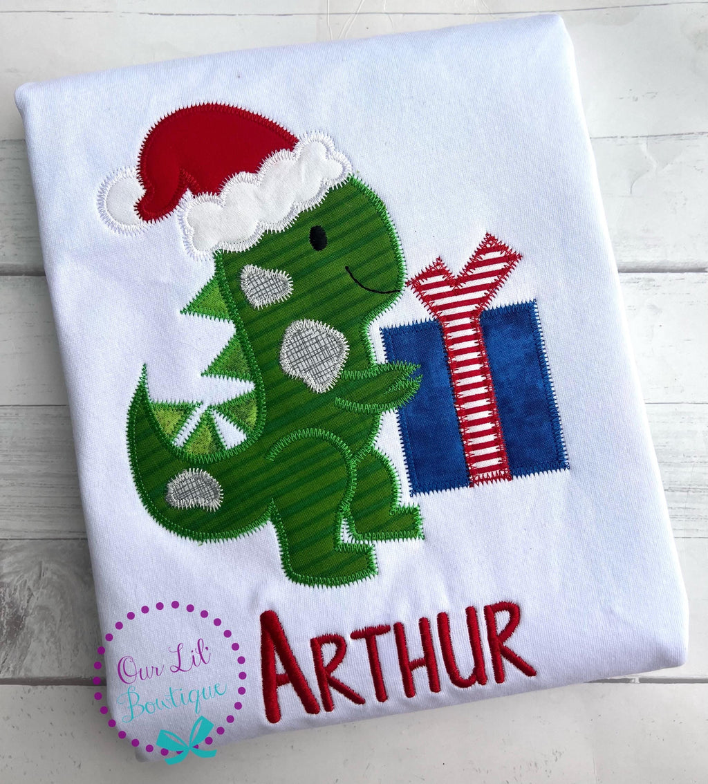 Christmas Dinosaur Appliqué Shirt - Personalized Holiday Tee