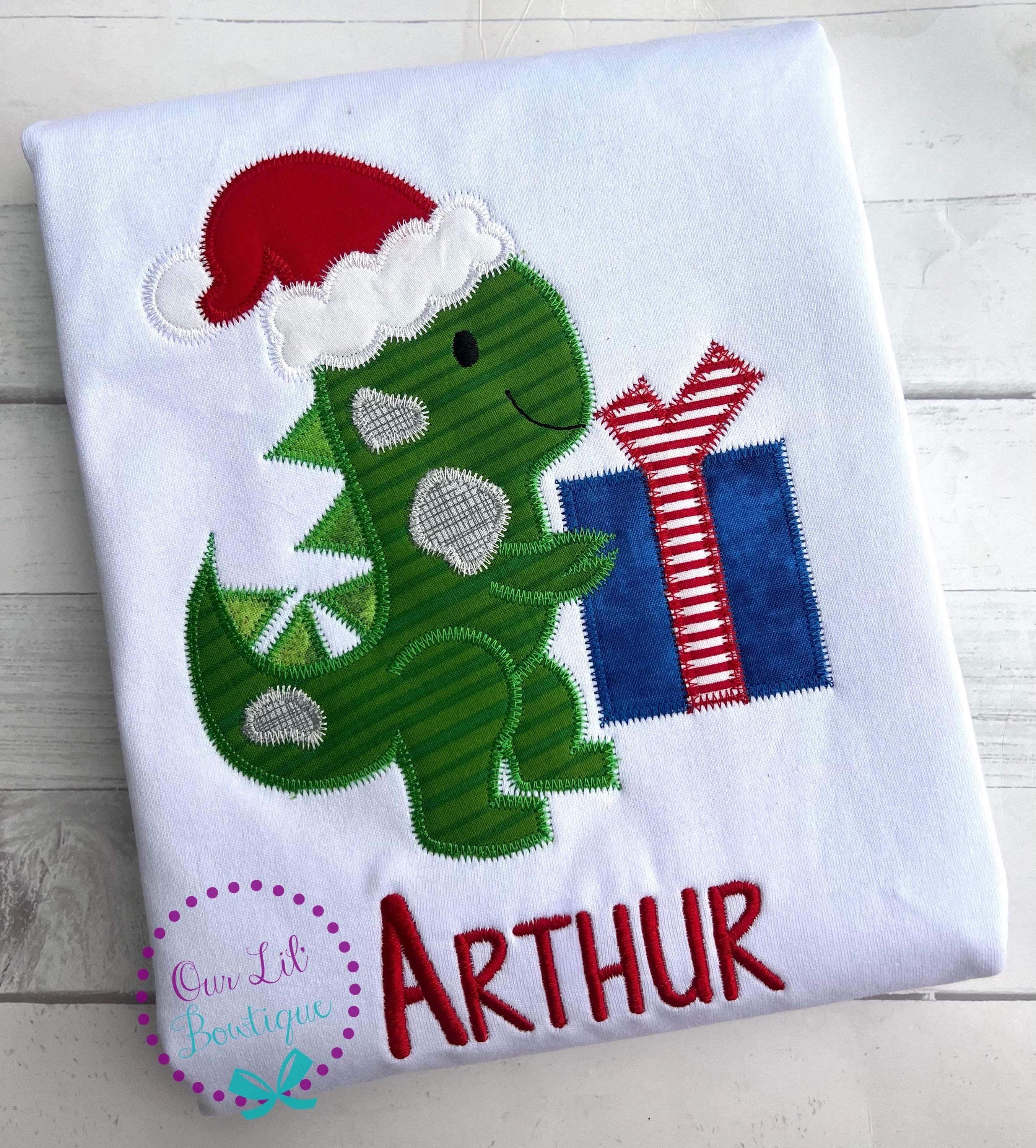 Christmas Dinosaur Appliqué Shirt - Personalized Holiday Tee