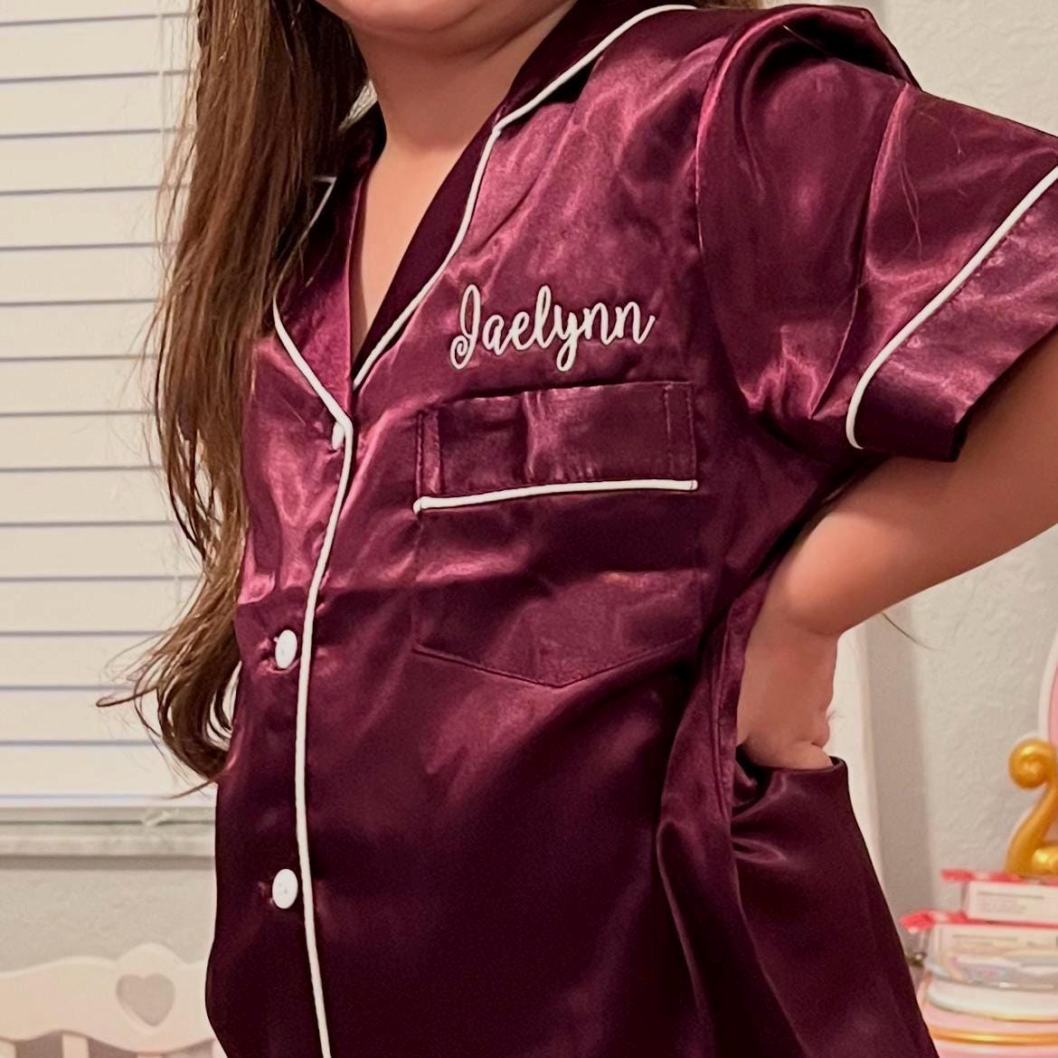 Birthday Girl - Bow Personalized Pajamas - Silk Pajamas - Kids PJs - Birthday PJs- Personalized Birthday Shirt