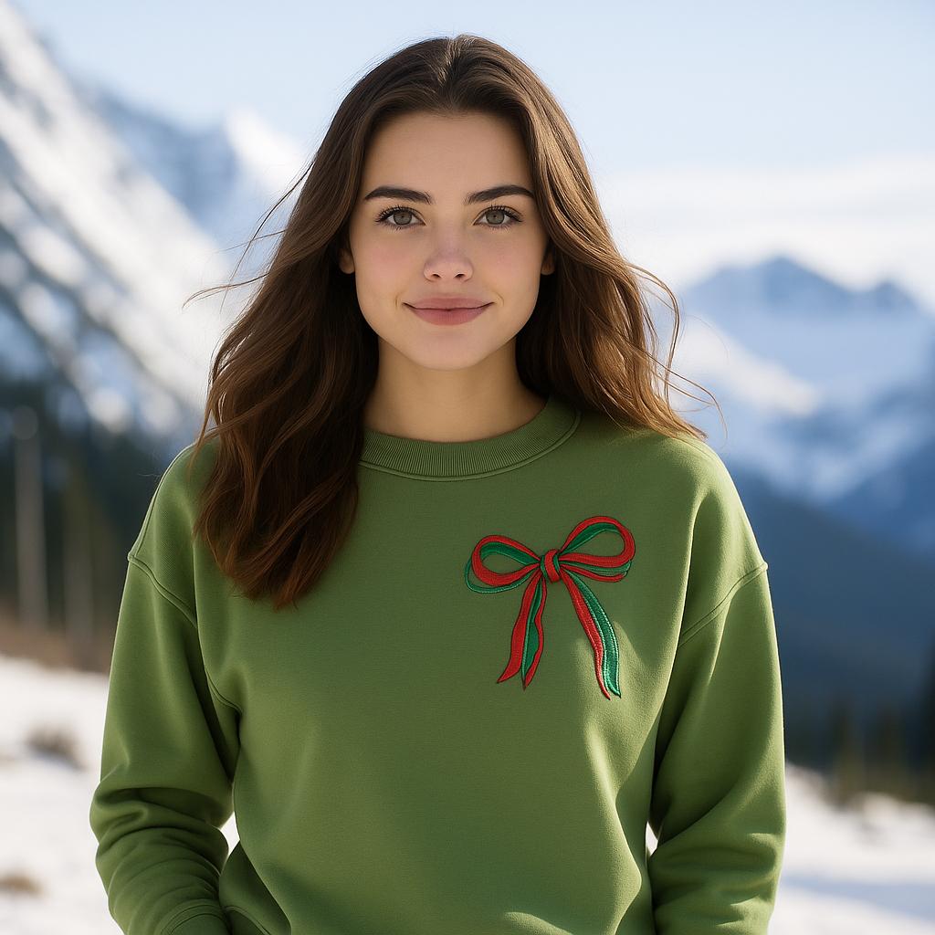Bow Monogram Sweatshirt - Personalized Initial Sweatshirt - Christmas Bow - Christmas Sweatshirt