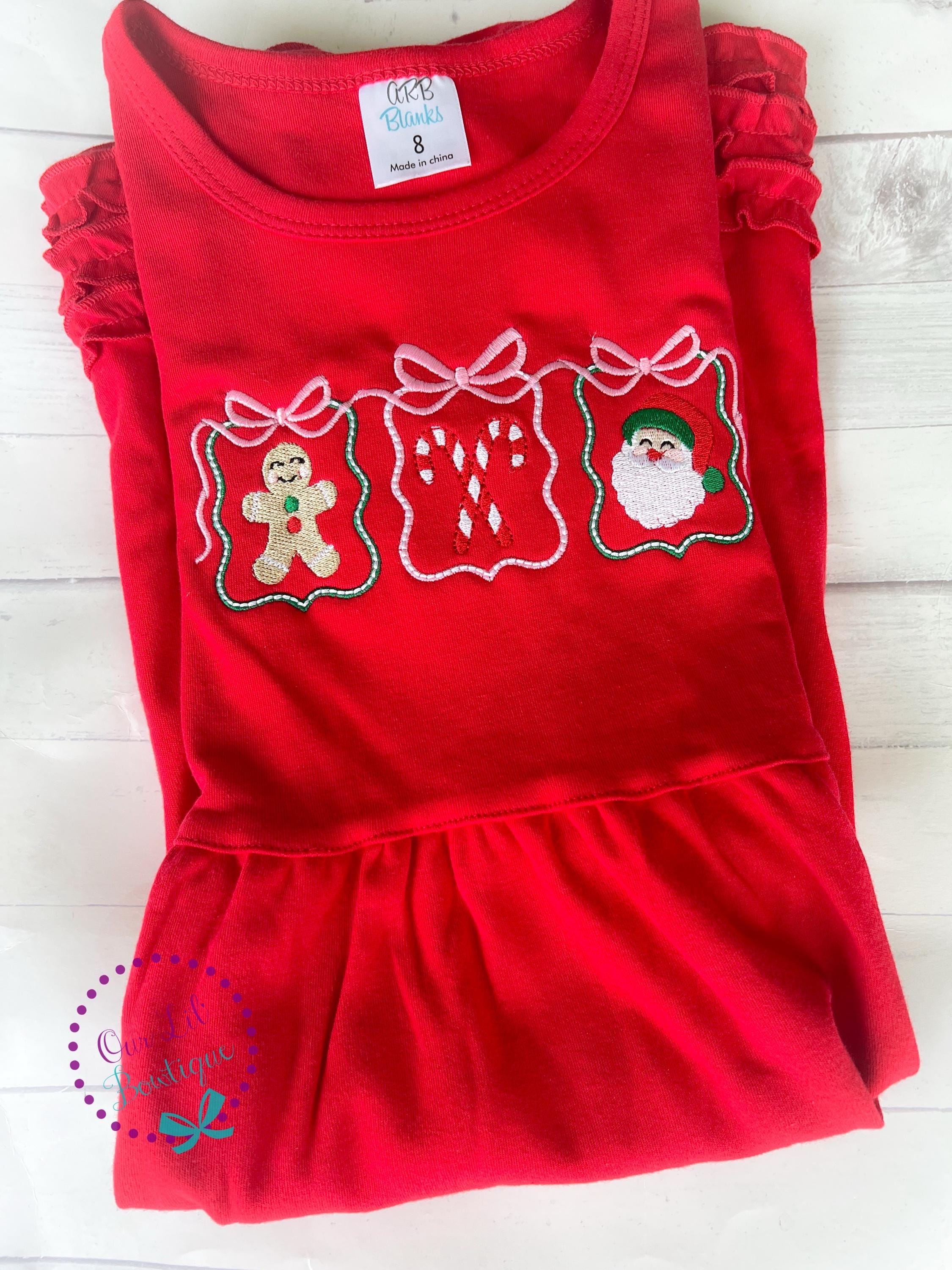 Christmas Dress - Girls Christmas Dress - Santa Dress - Christmas Applique Dress - Christmas Applique Shirt