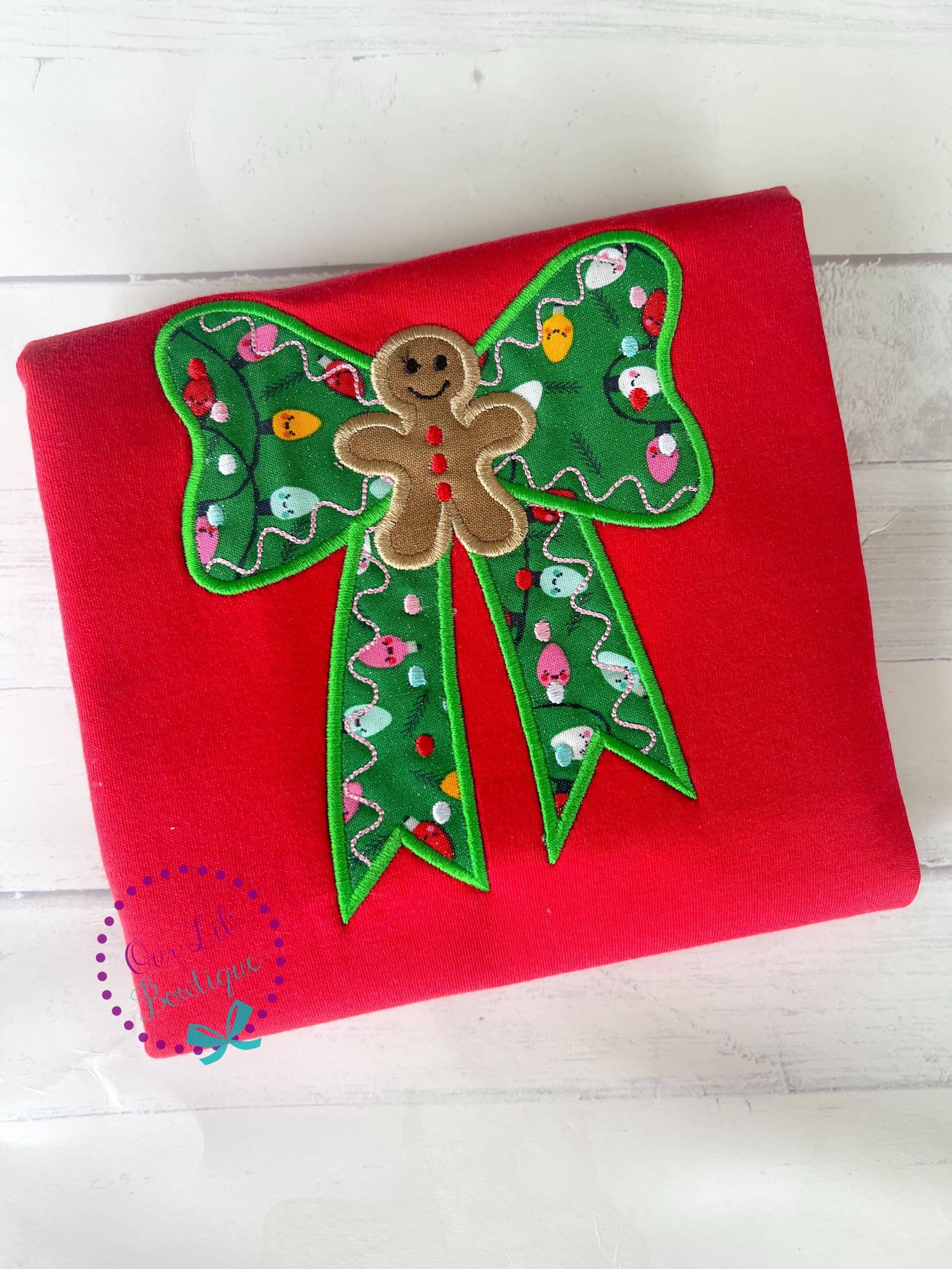 Gingerbread Bow Christmas Applique Shirt - Personalized Girls Holiday Tee