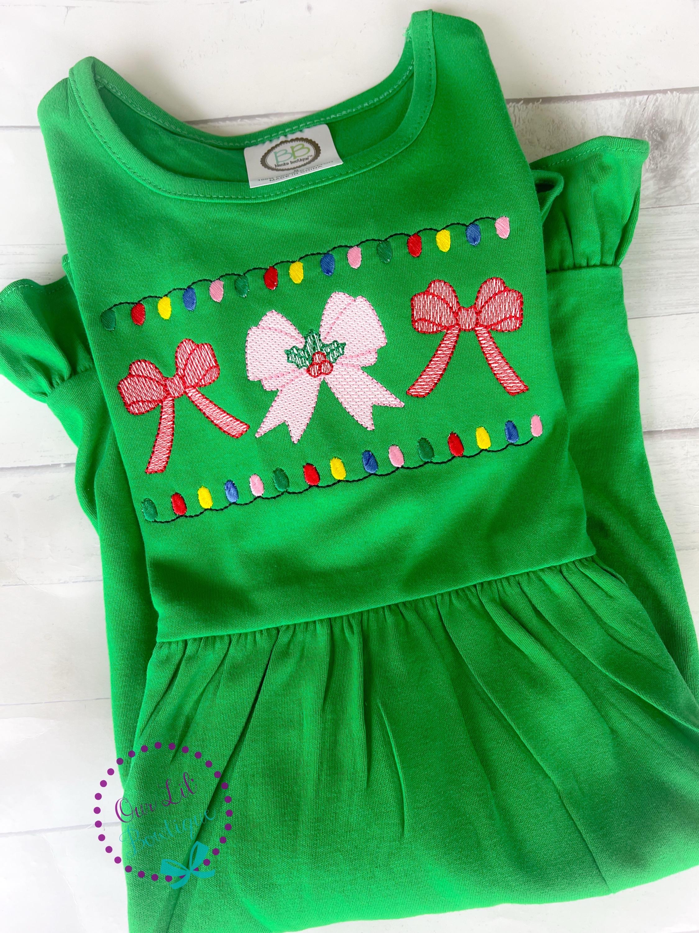 Christmas Dress - Girls Christmas Bow - Christmas Bow Dress - Christmas Applique - Christmas Applique Shirt