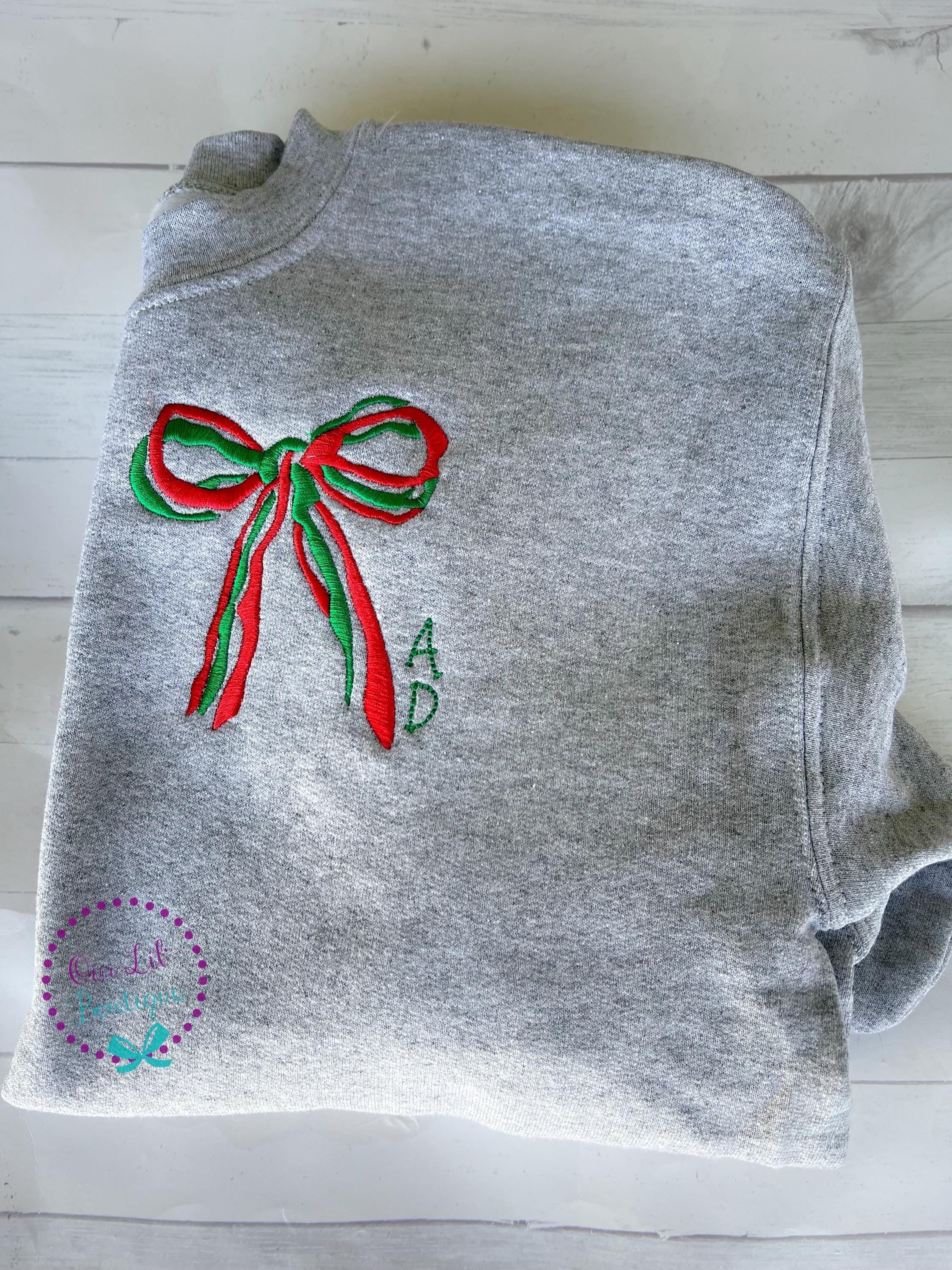 Bow Monogram Sweatshirt - Personalized Initial Sweatshirt - Christmas Bow - Christmas Sweatshirt