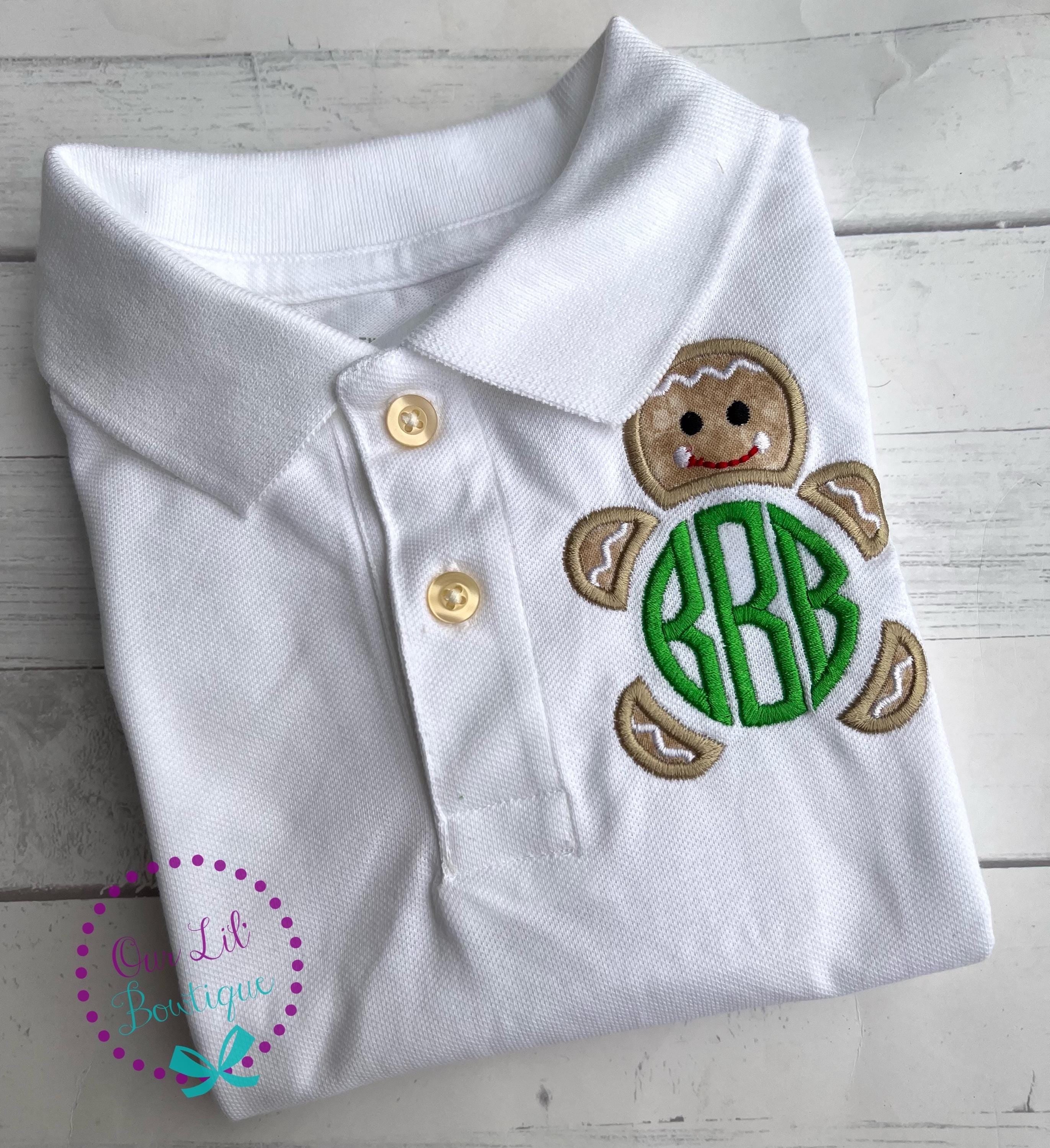 Gingerbread Monogram Polo - Boys Christmas Shirt